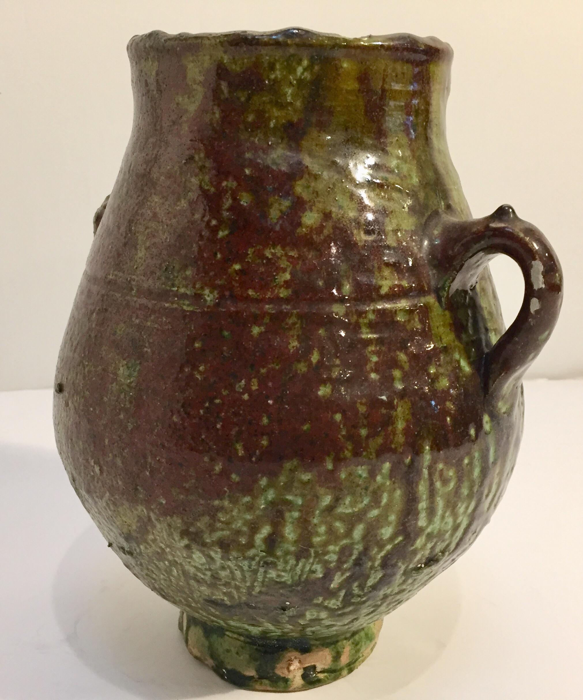 Moorish Moroccan Tribal Green Glazed Terracotta Jar