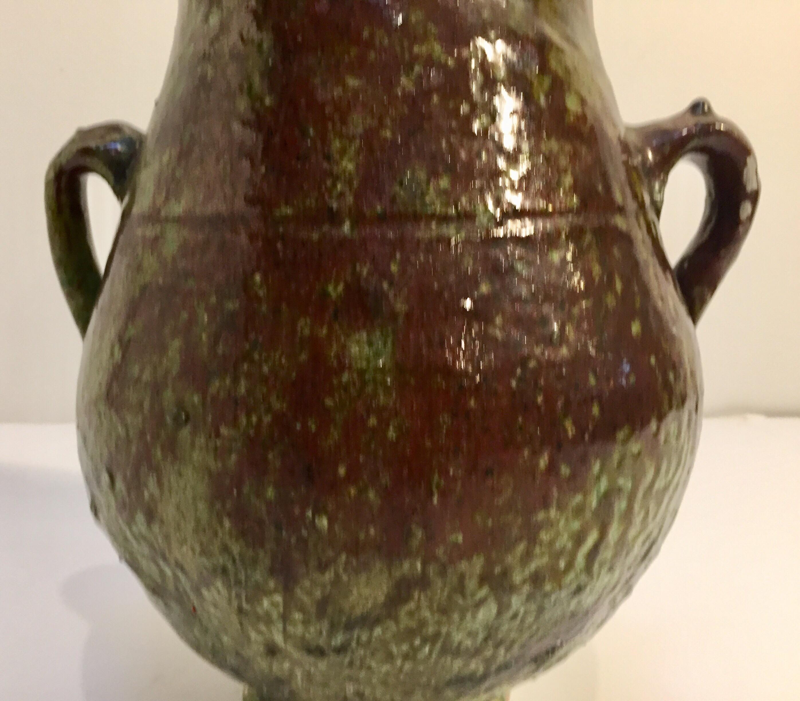 Hand-Crafted Moroccan Tribal Green Glazed Terracotta Jar
