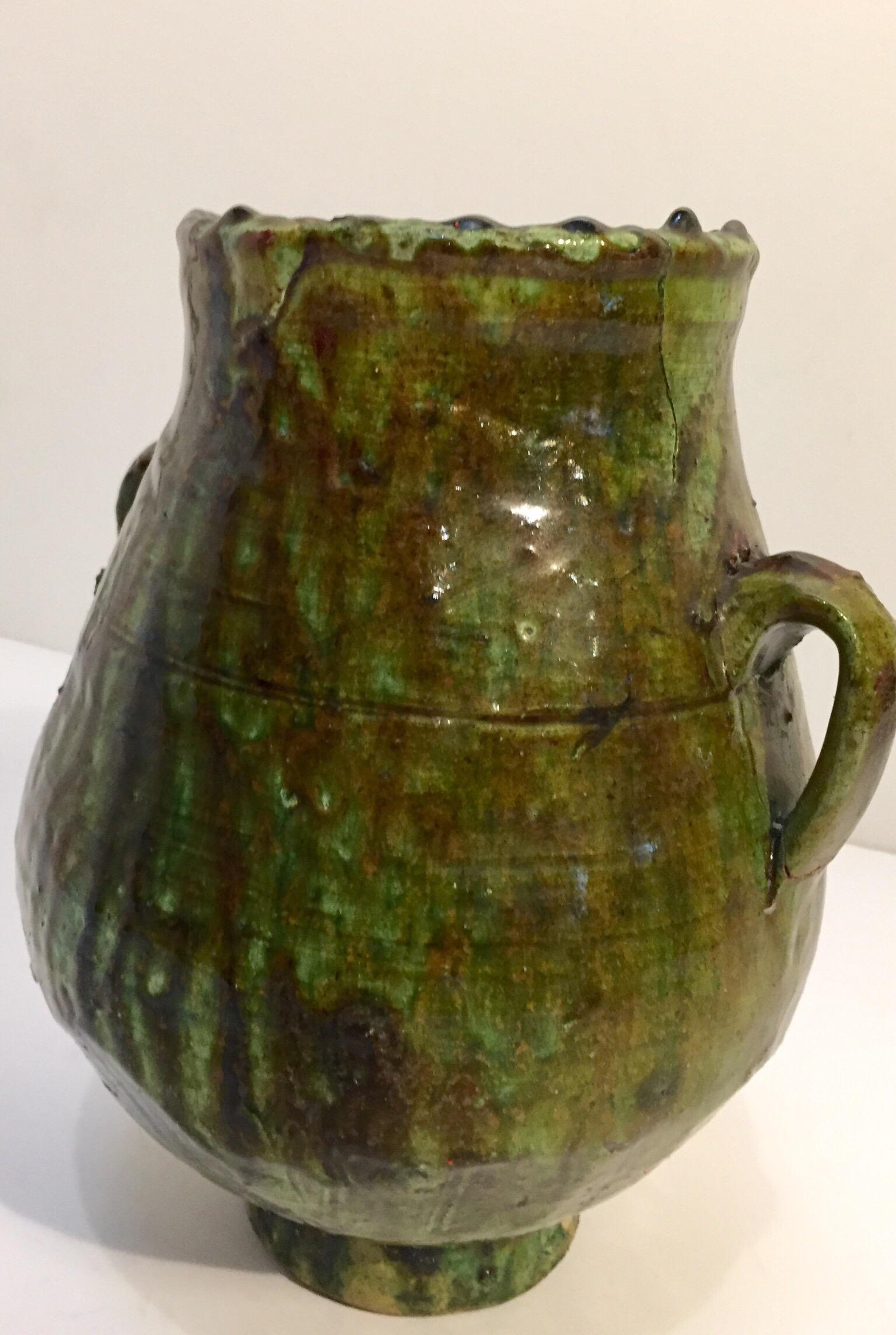 Moroccan Tribal Green Glazed Terracotta Jar 2