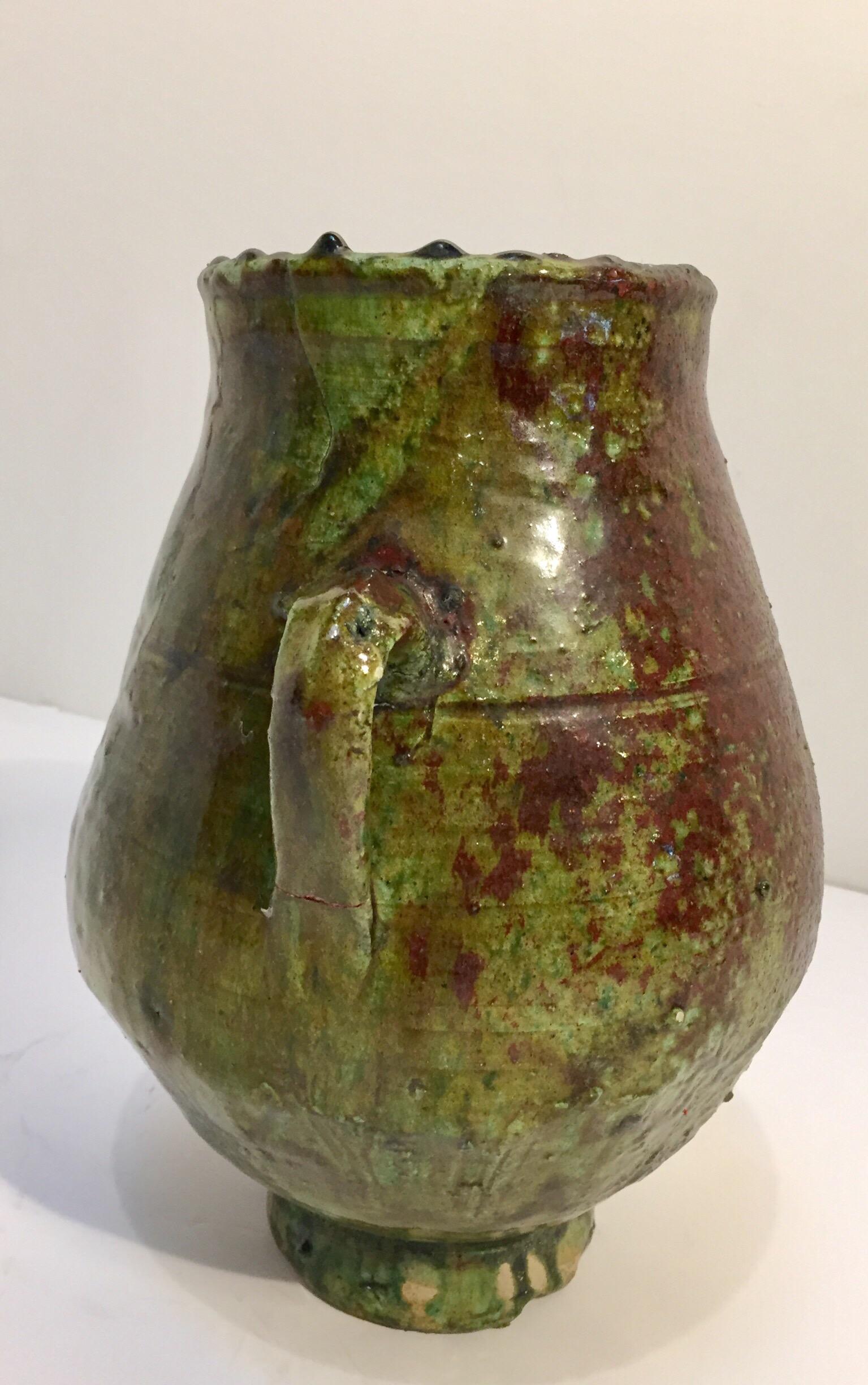 Moroccan Tribal Green Glazed Terracotta Jar 5