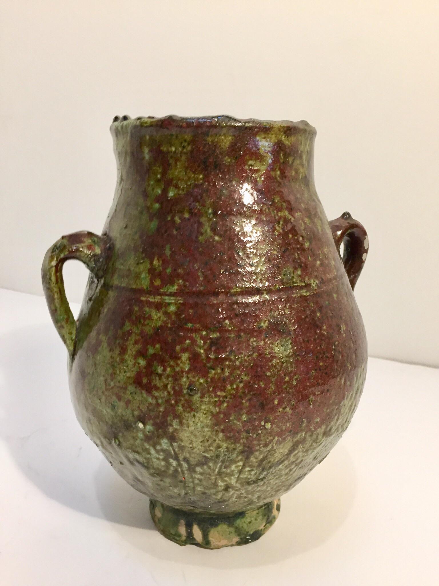 Moroccan Tribal Green Glazed Terracotta Jar 6
