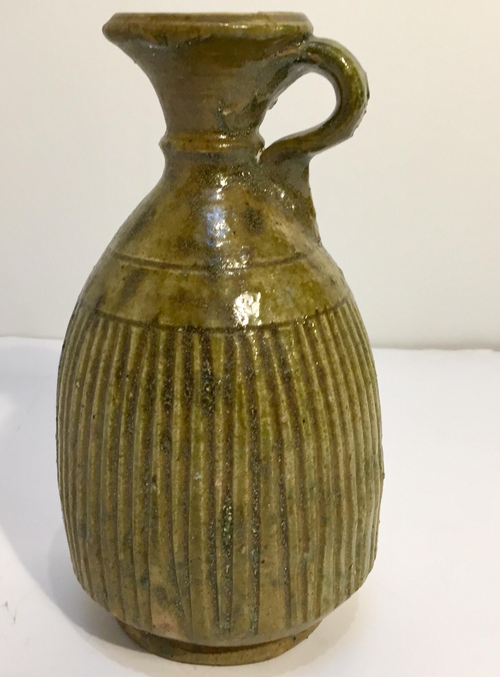 Folk Art Moroccan Berber Green Glazed Terra Cotta Jar