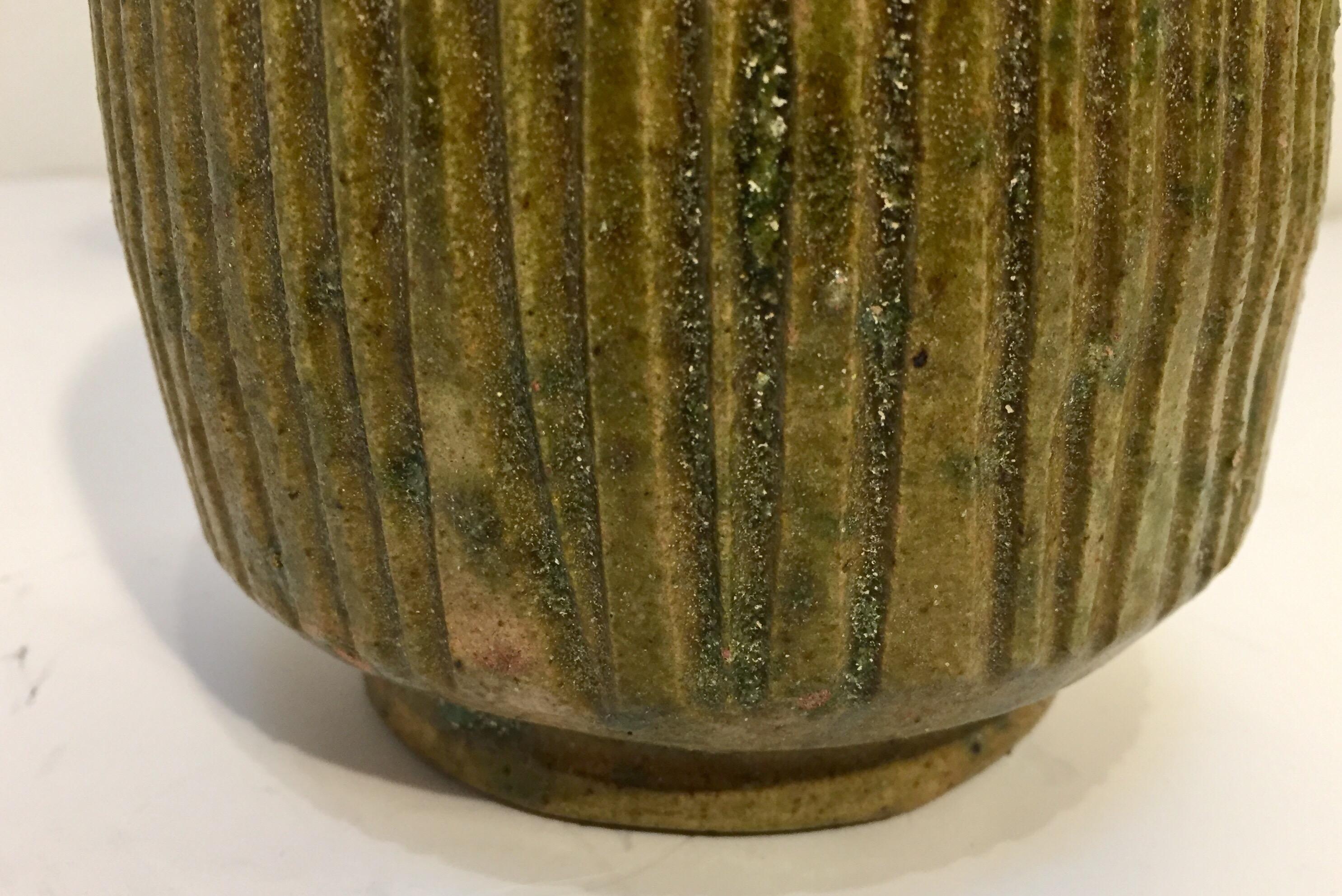 Moroccan Berber Green Glazed Terra Cotta Jar In Good Condition In North Hollywood, CA