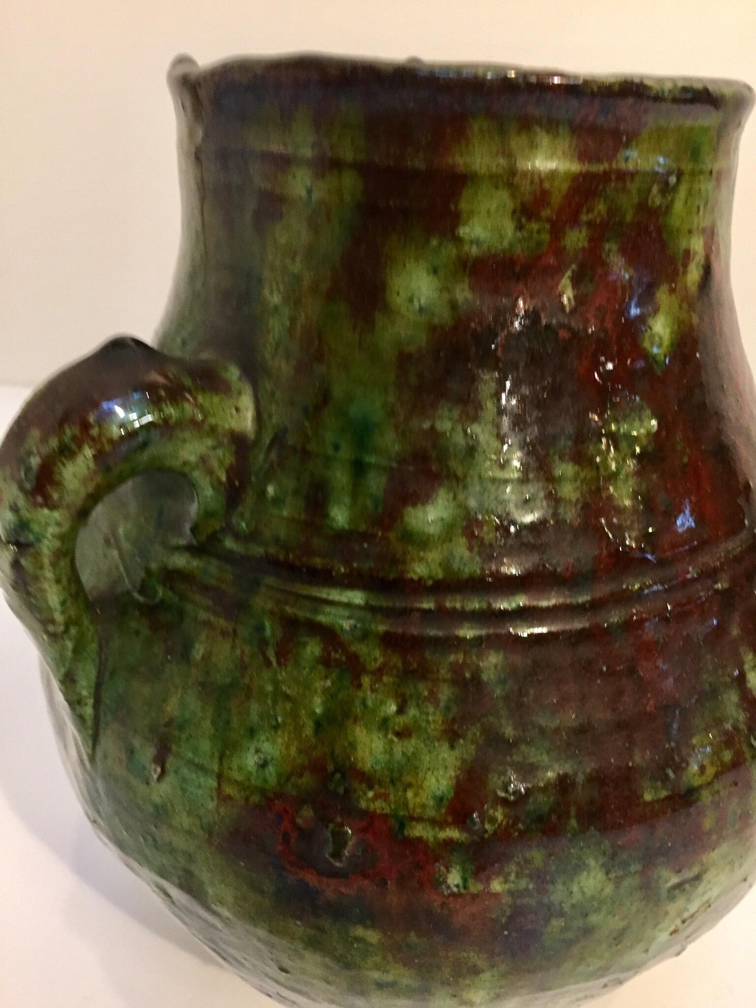 Moroccan Tribal Green Glazed Terracotta Jar 3