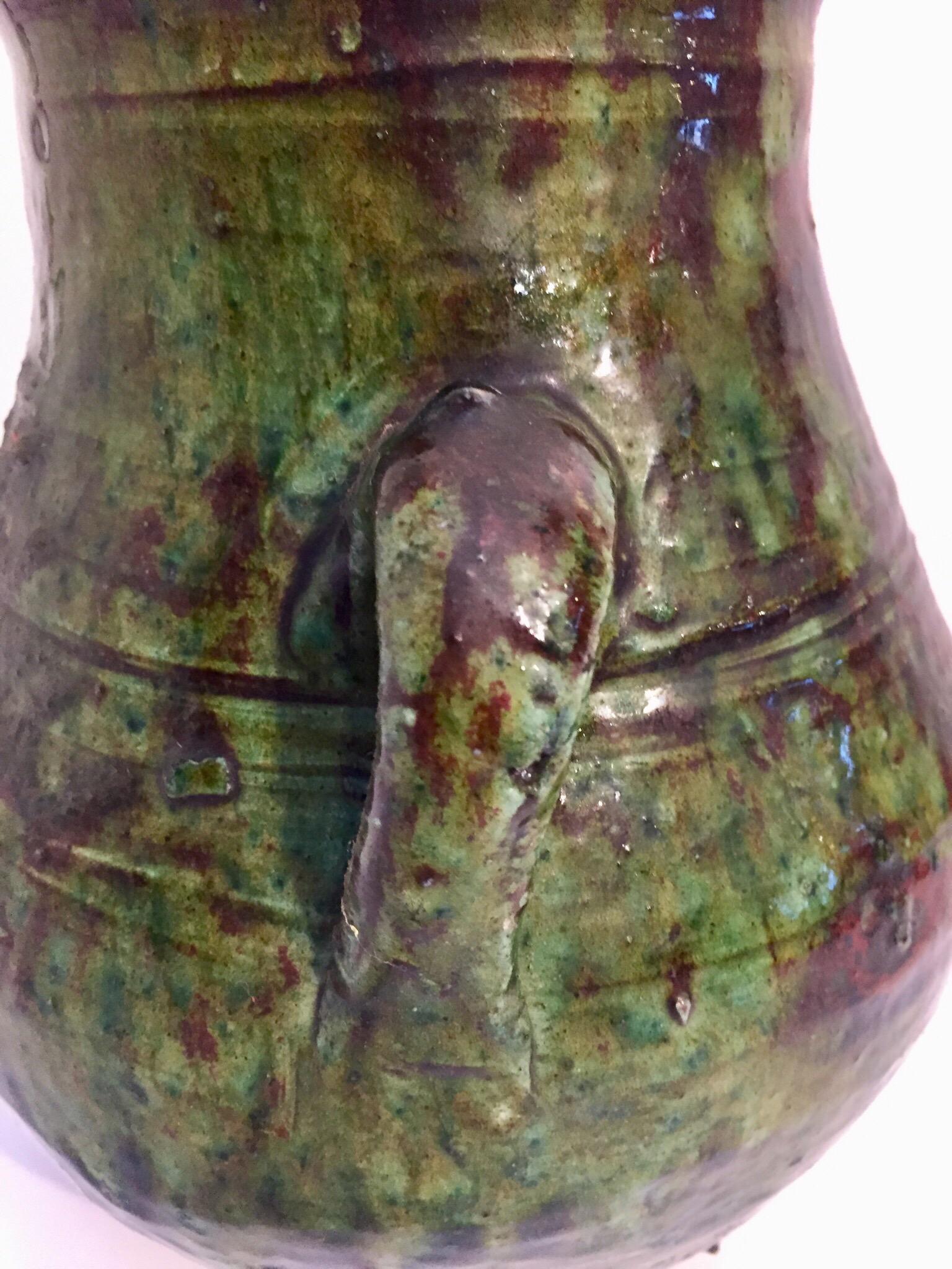 Moroccan Tribal Green Glazed Terracotta Jar 4