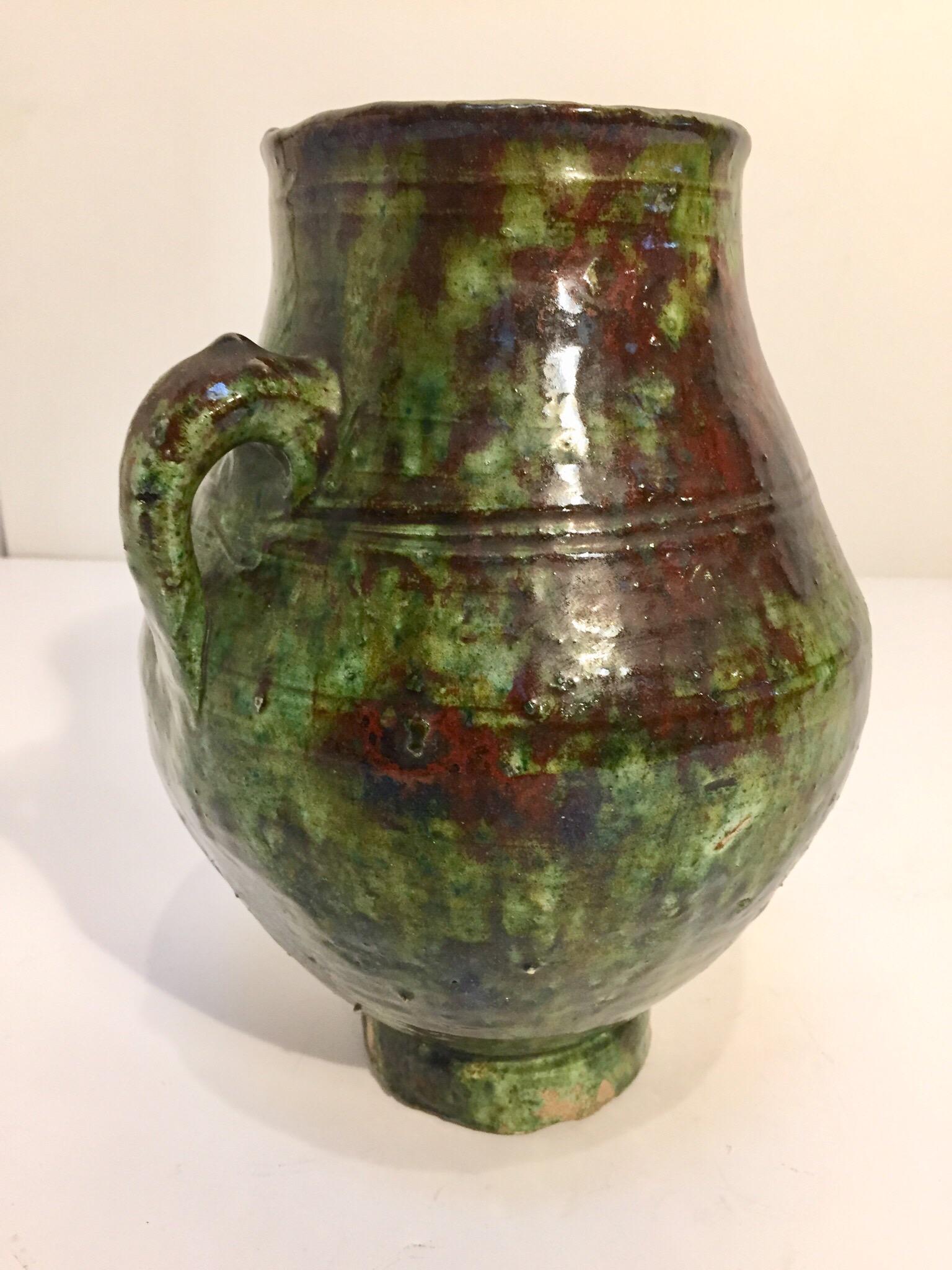 Moroccan Tribal Green Glazed Terracotta Jar 5