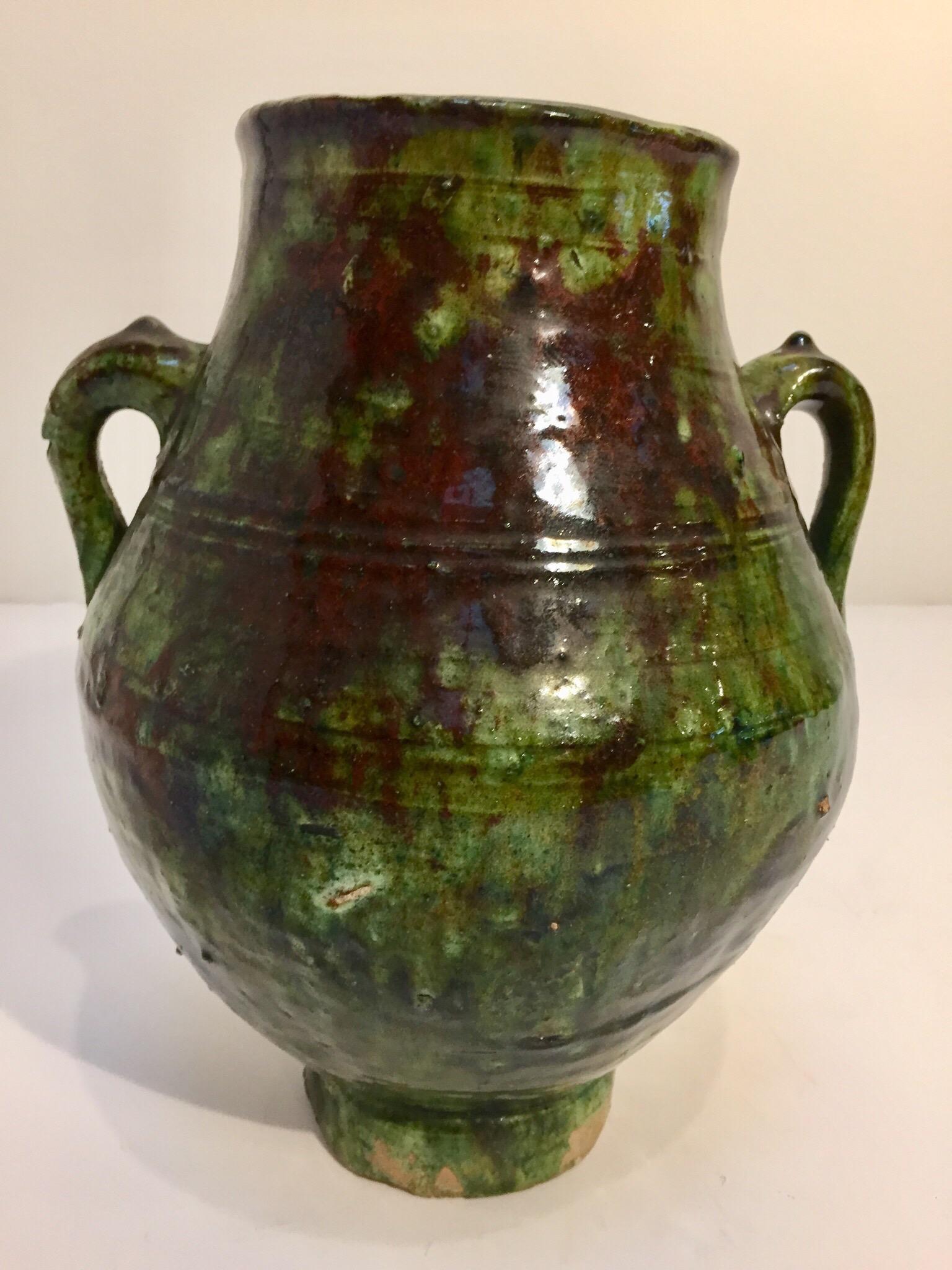 Moroccan Tribal Green Glazed Terracotta Jar 6