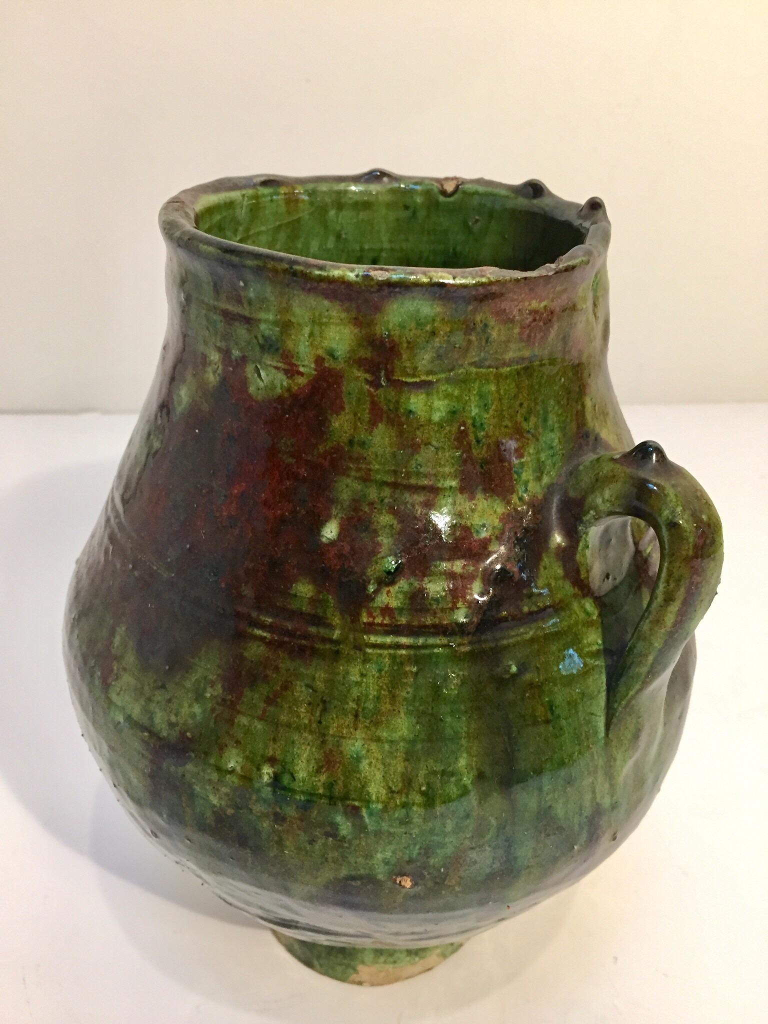 Moroccan Tribal Green Glazed Terracotta Jar 8