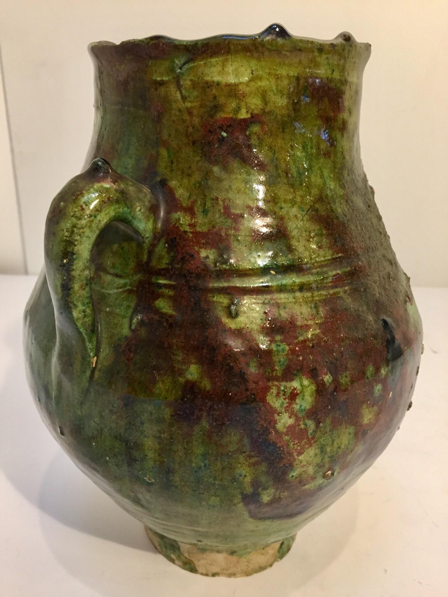 Moroccan Tribal Green Glazed Terracotta Jar 11