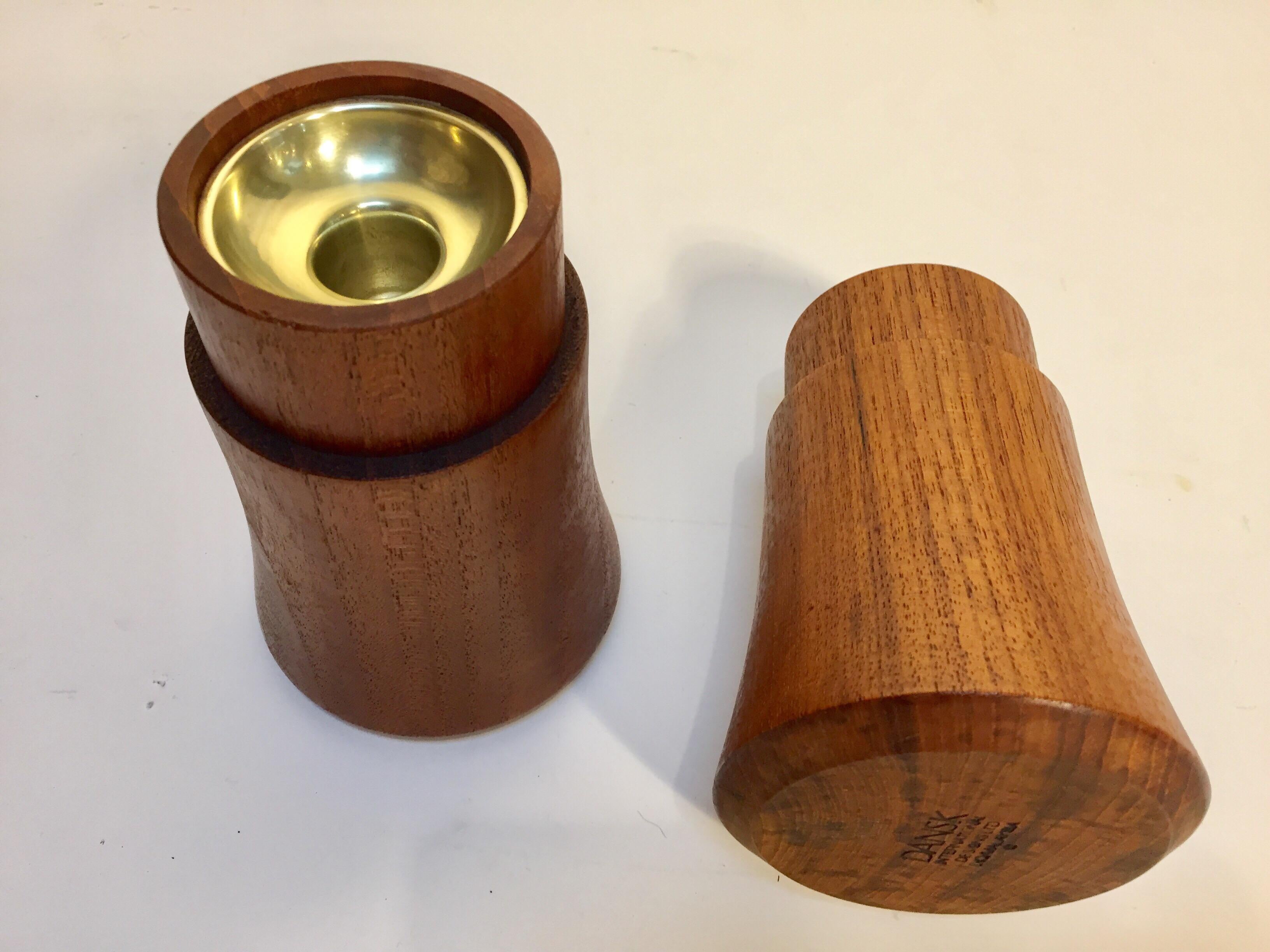 Brass Pair of Midcentury Danish Modern Dansk Teak Candleholder