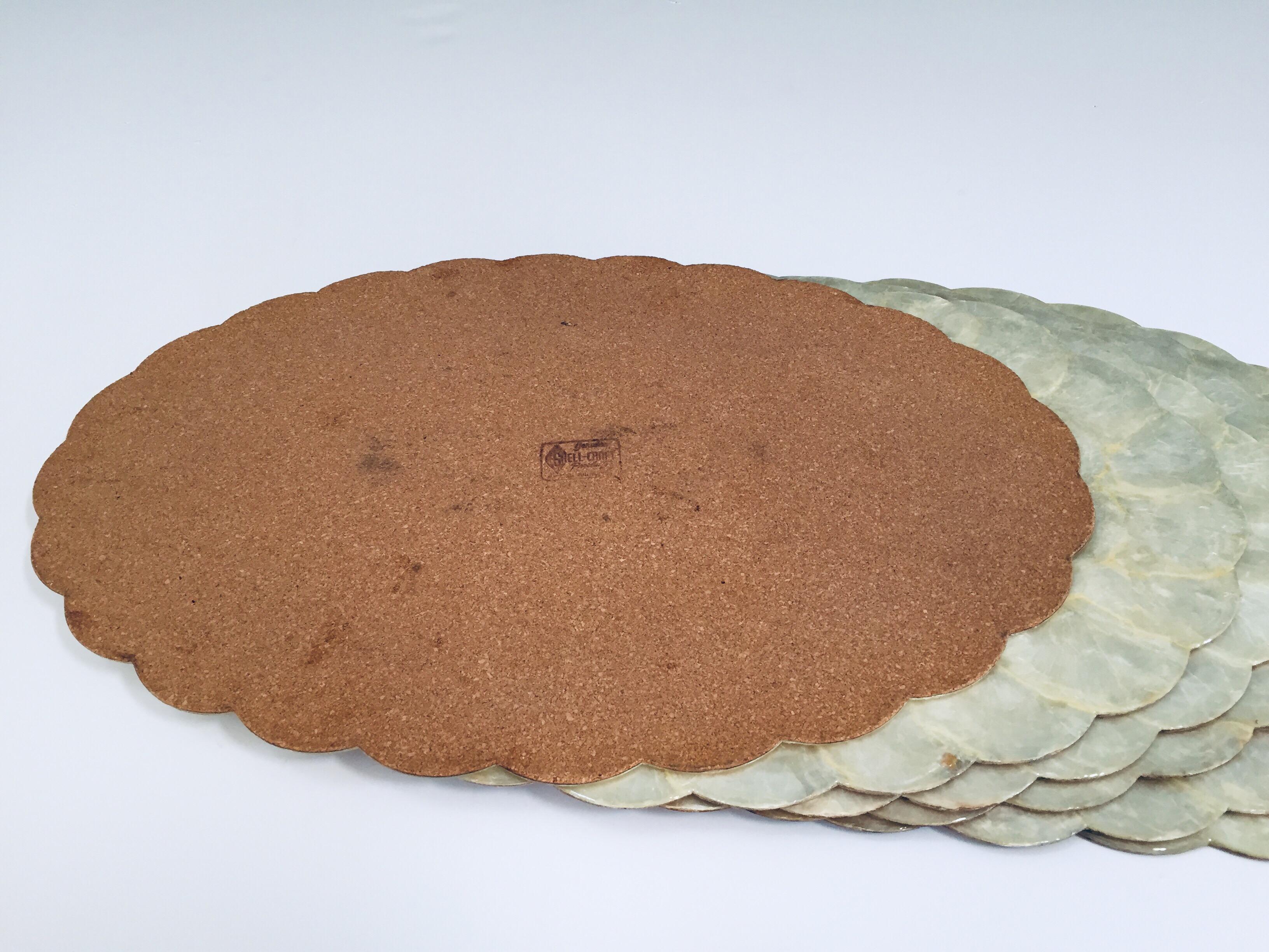 Hand-Crafted Handcrafted Six Placemats in Natural Capiz Pearl Shell Scalloped Edge