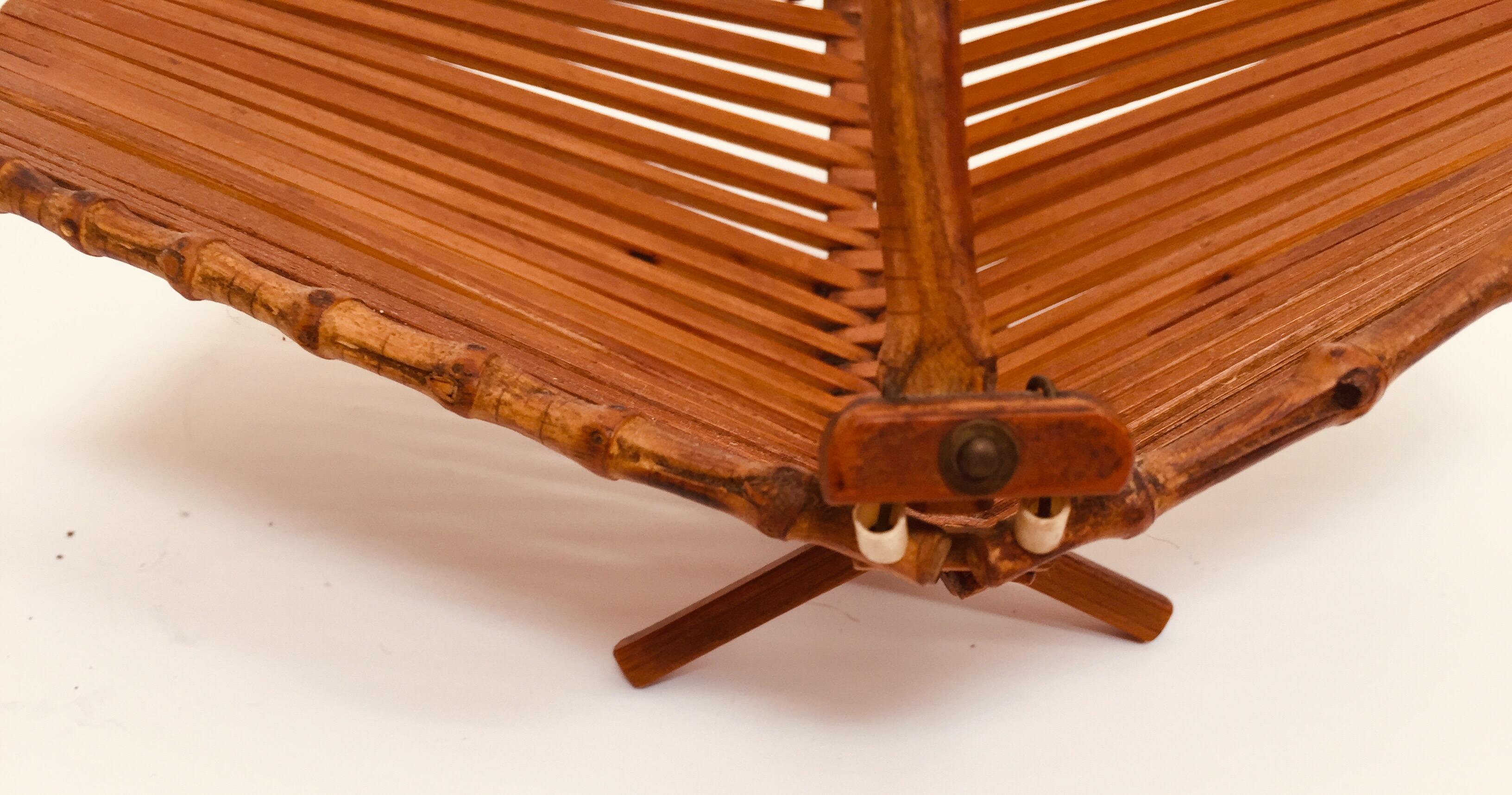 20th Century Midcentury Japanese Folding Bamboo Basket with Handle