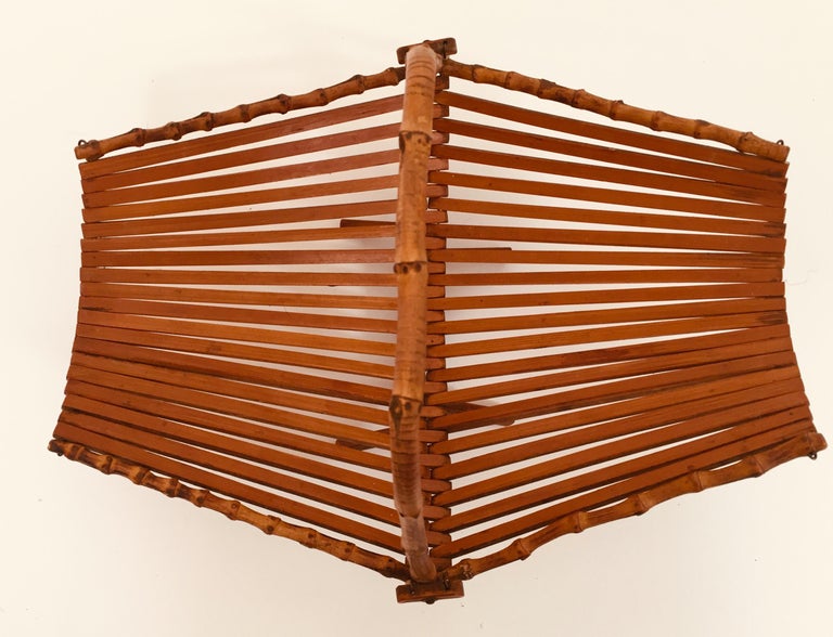 Midcentury Japanese Folding Bamboo Basket with Handle For ...