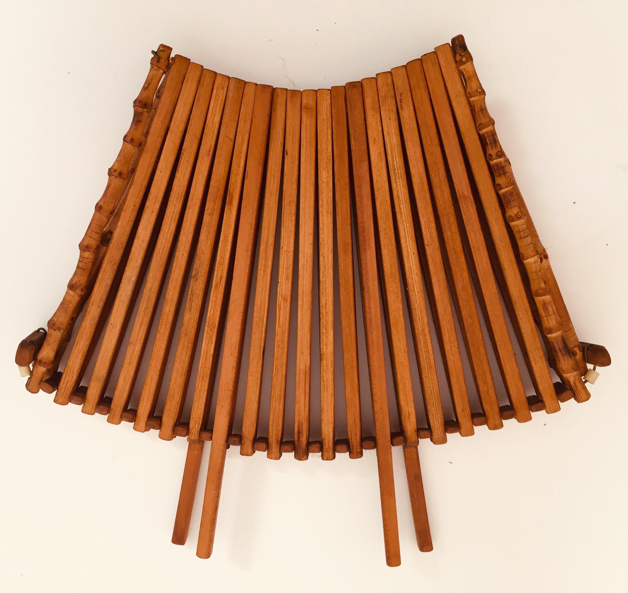 Midcentury Japanese Folding Bamboo Basket with Handle 4