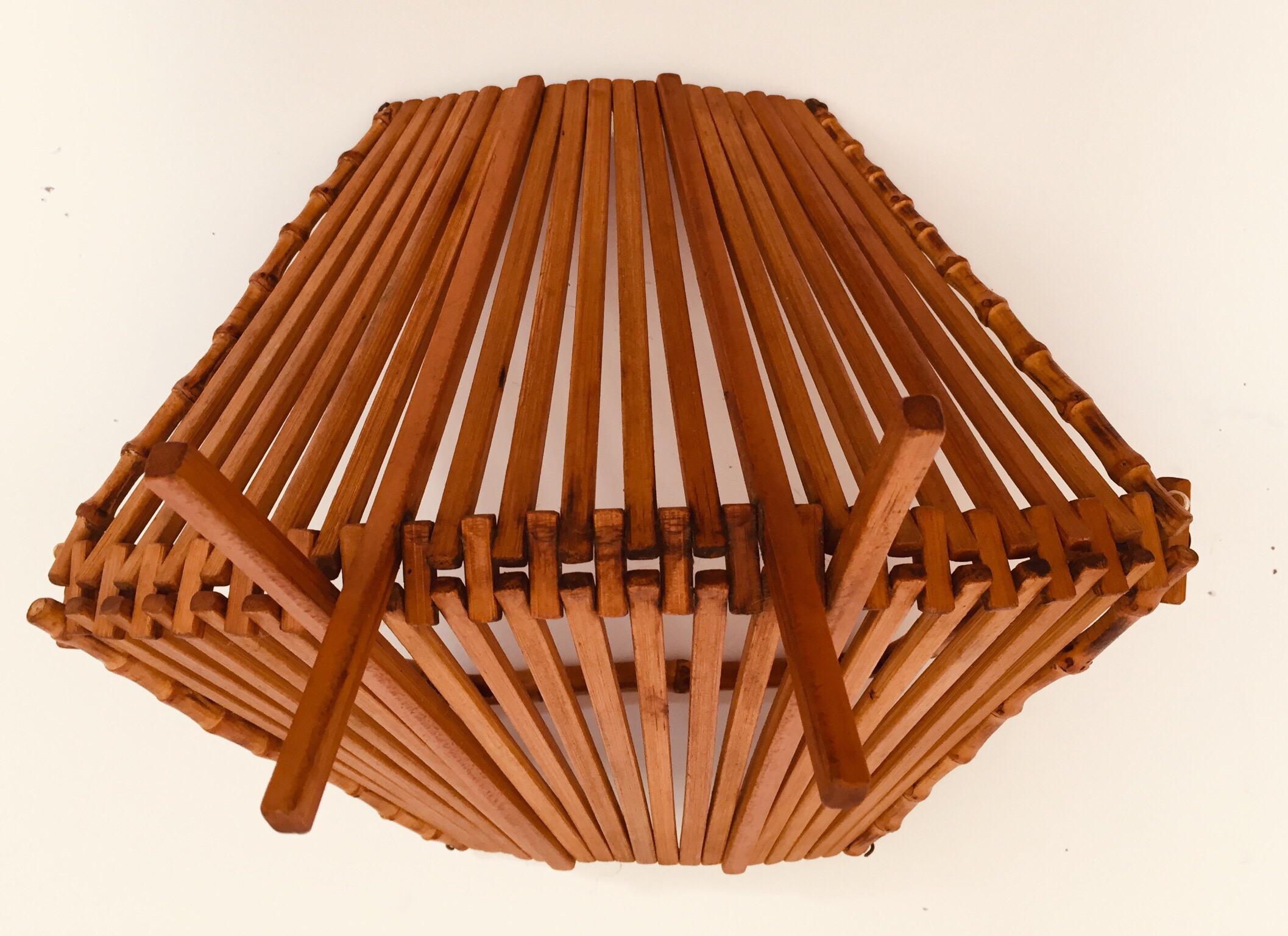 Midcentury Japanese Folding Bamboo Basket with Handle 5