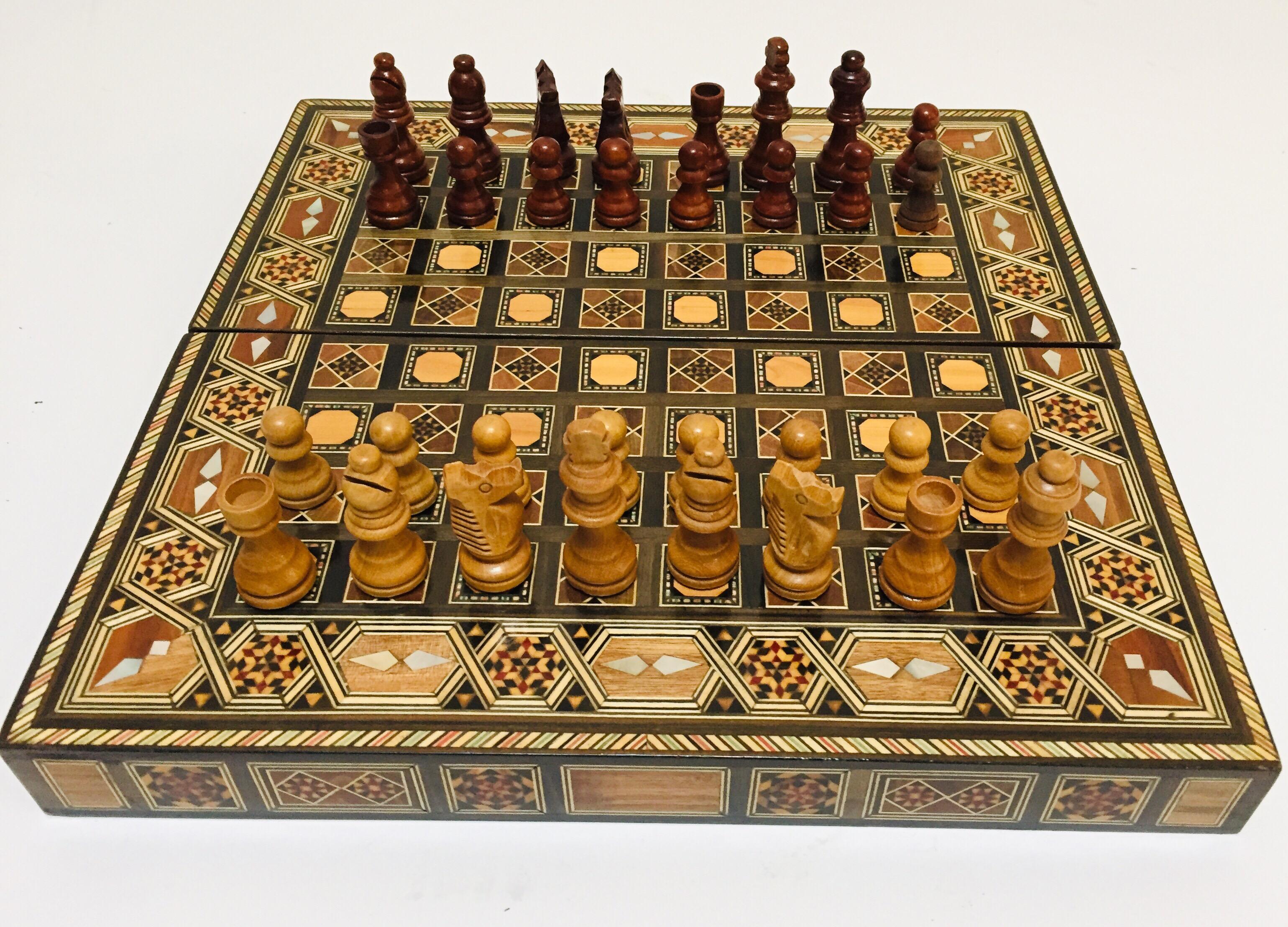 Syrian Inlaid Mosaic Backgammon and Chess Game Box 3