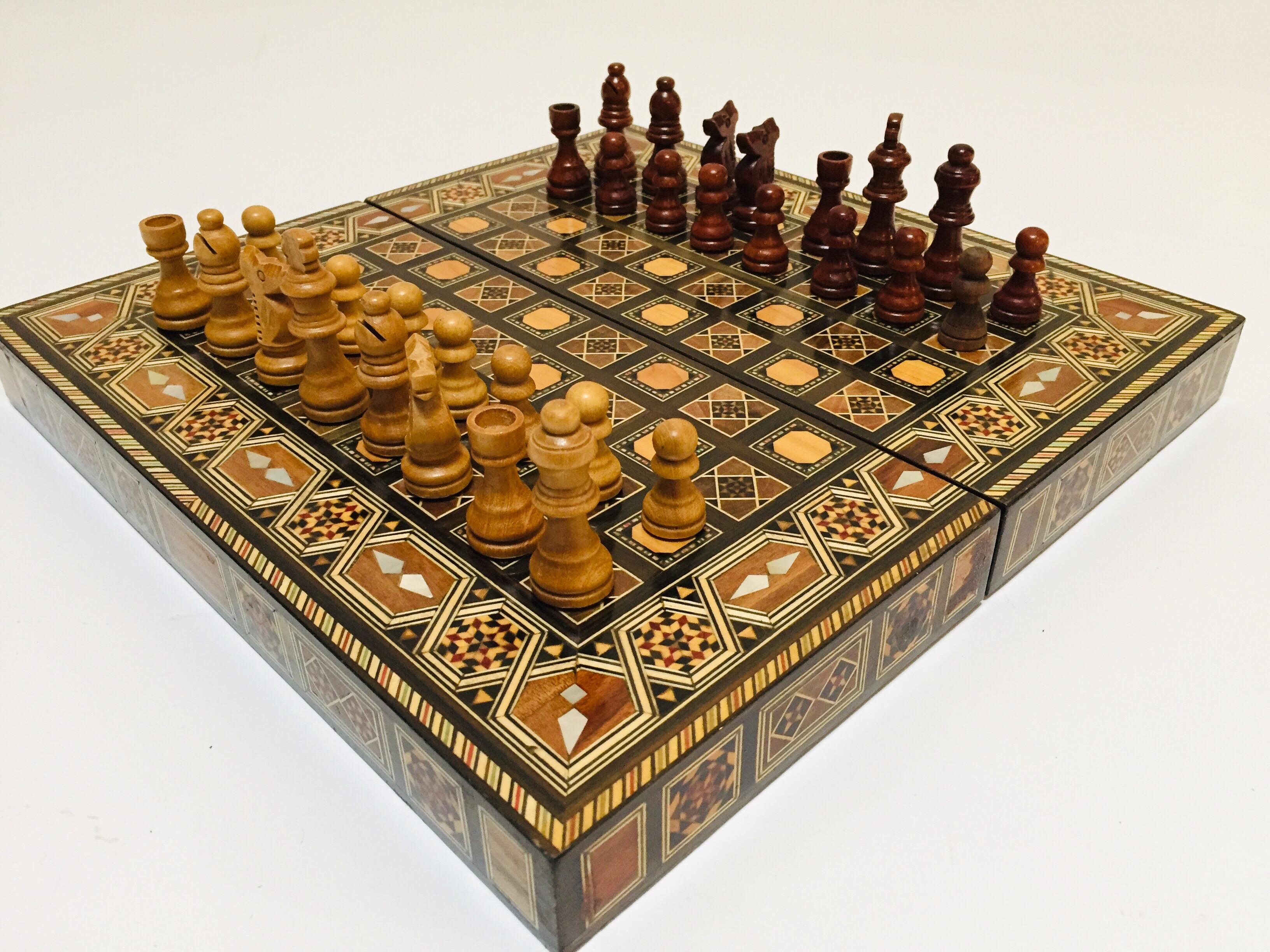 Syrian Inlaid Mosaic Backgammon and Chess Game Box 7