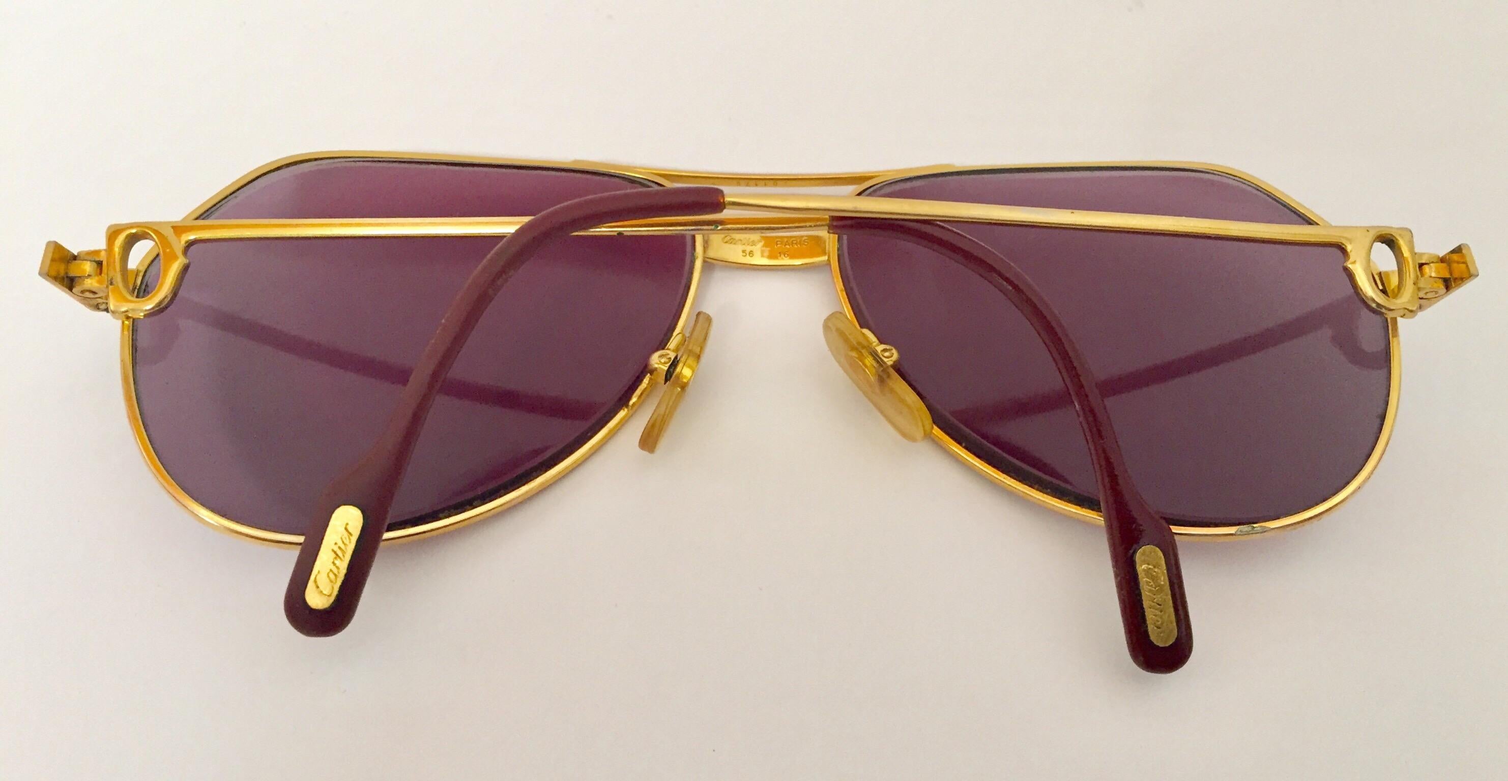 Modern Cartier Vintage Large Vendome Santos Sunglasses with Box, 1980