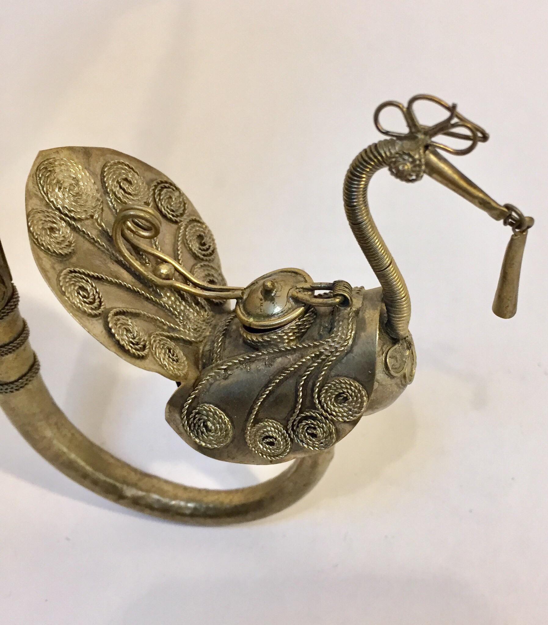 Chinoiserie Asian Peacock Form Opium Pipe