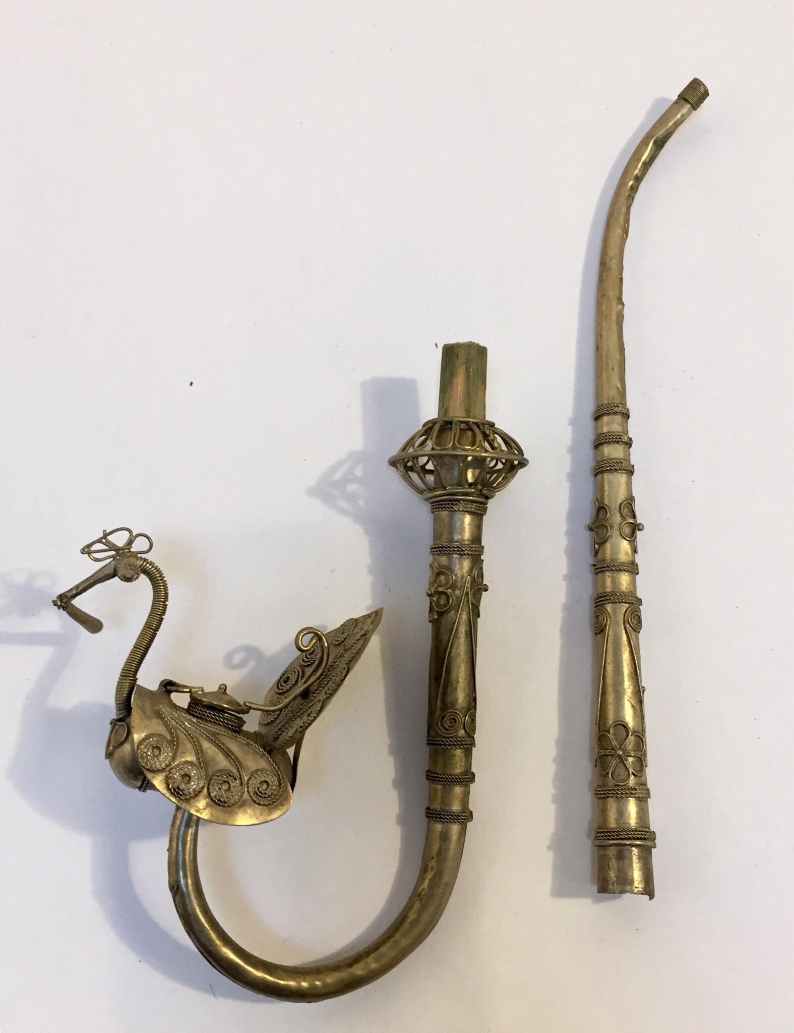 20th Century Asian Peacock Form Opium Pipe