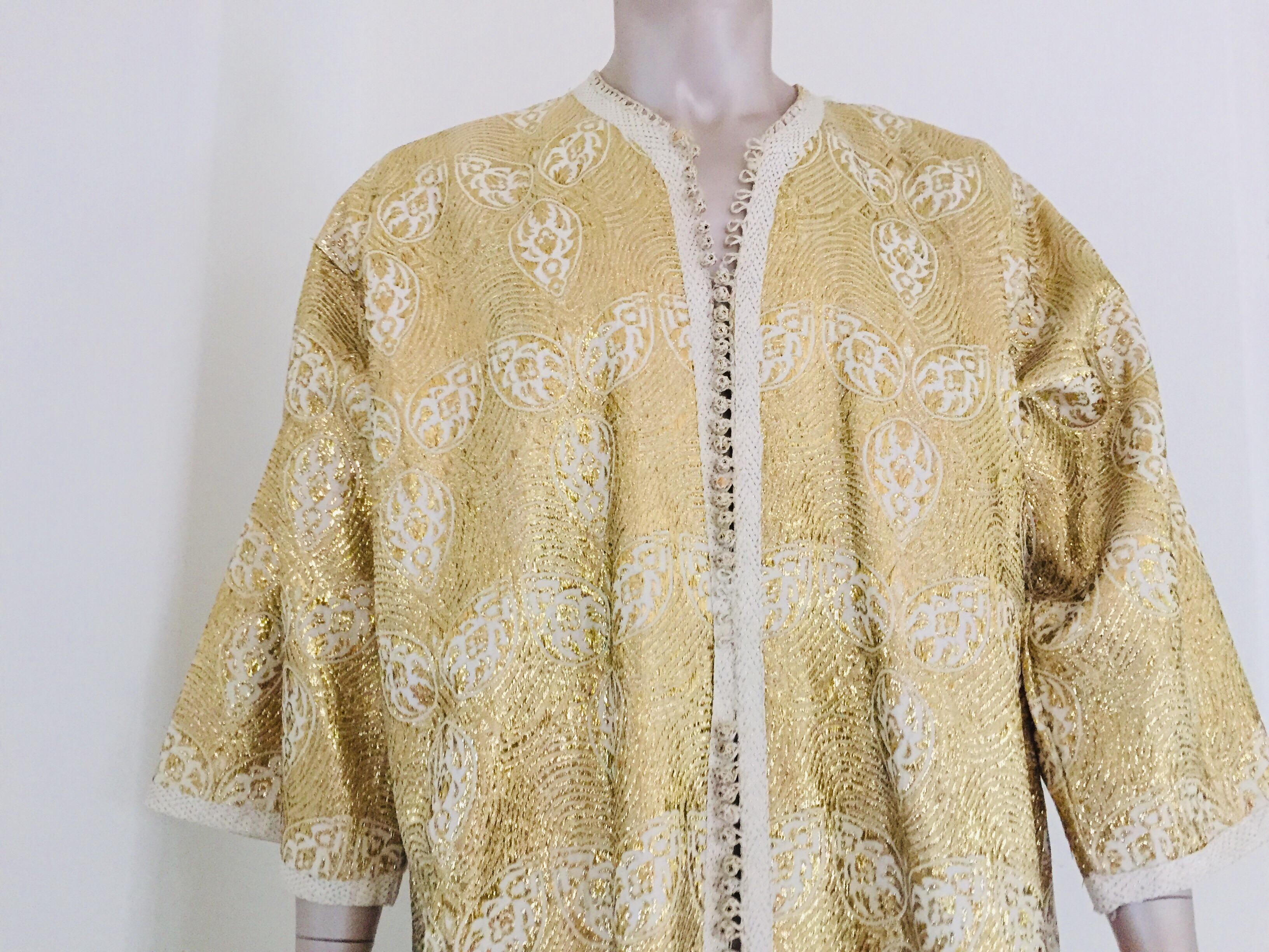 Caftan marocain vintage pour homme en brocart argenté et or pour caftan, circa 1960 en vente 5