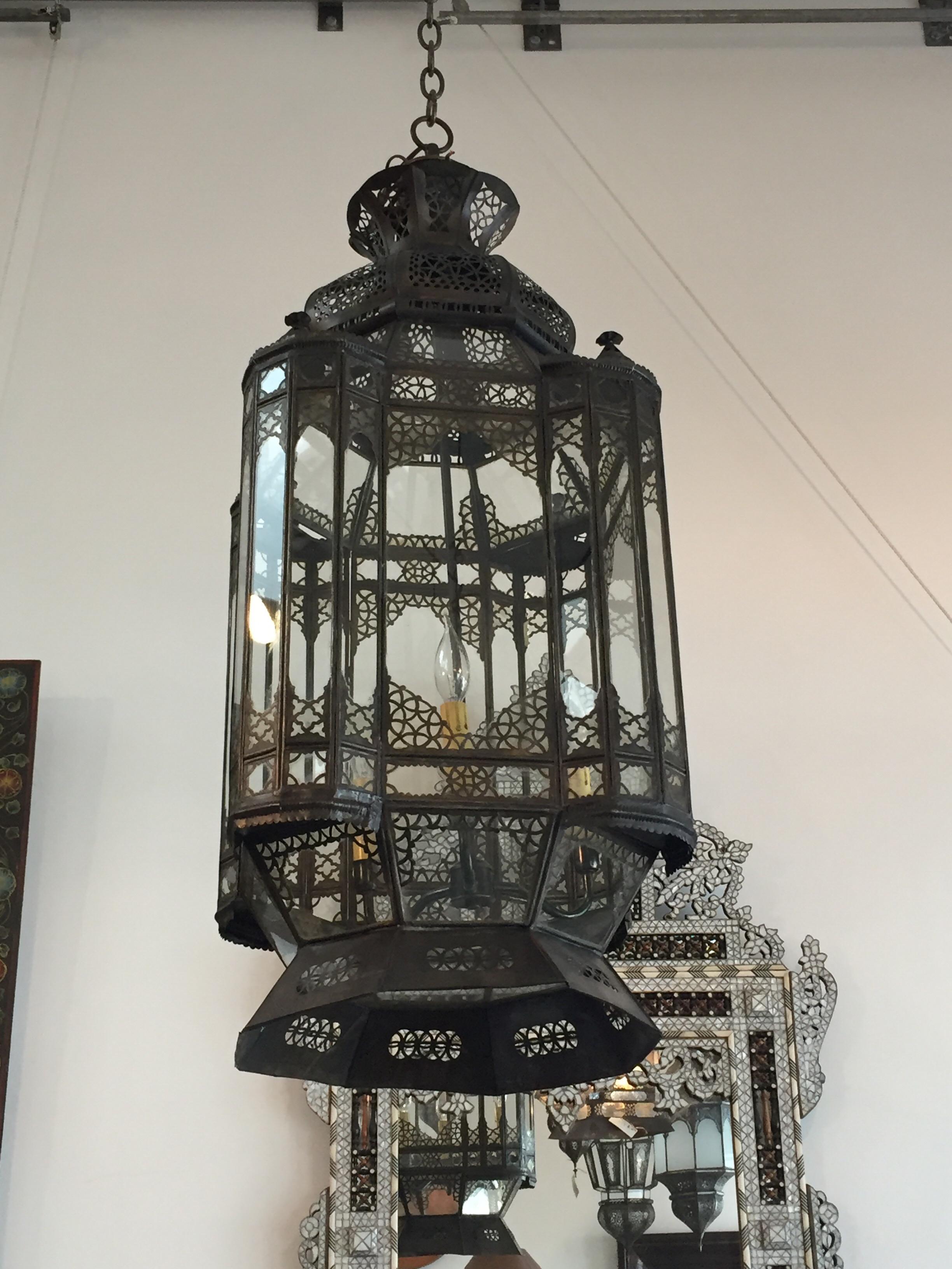 Large Vintage Moroccan Moorish Glass Light Fixture 2