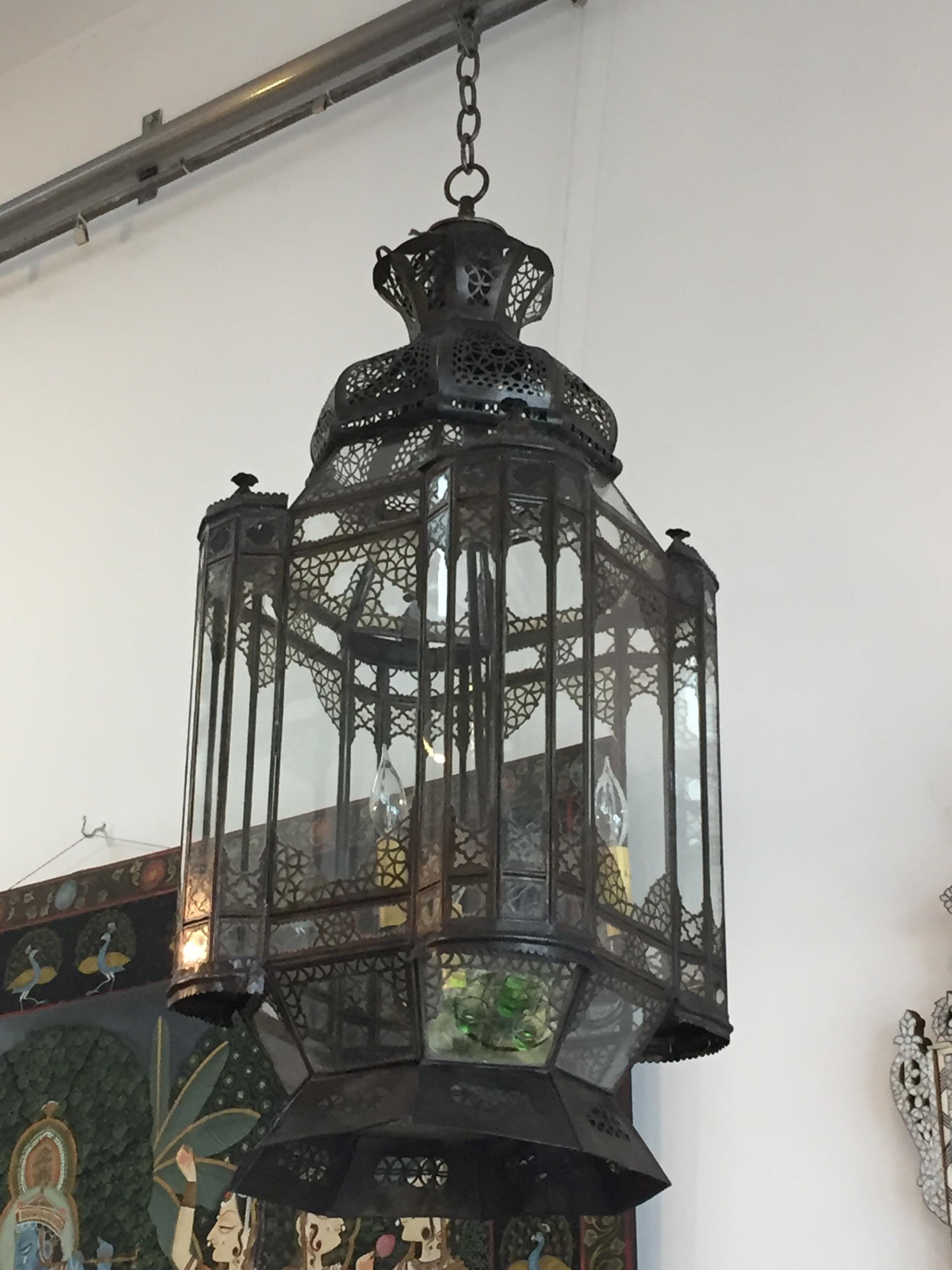 Large Vintage Moroccan Moorish Glass Light Fixture 4