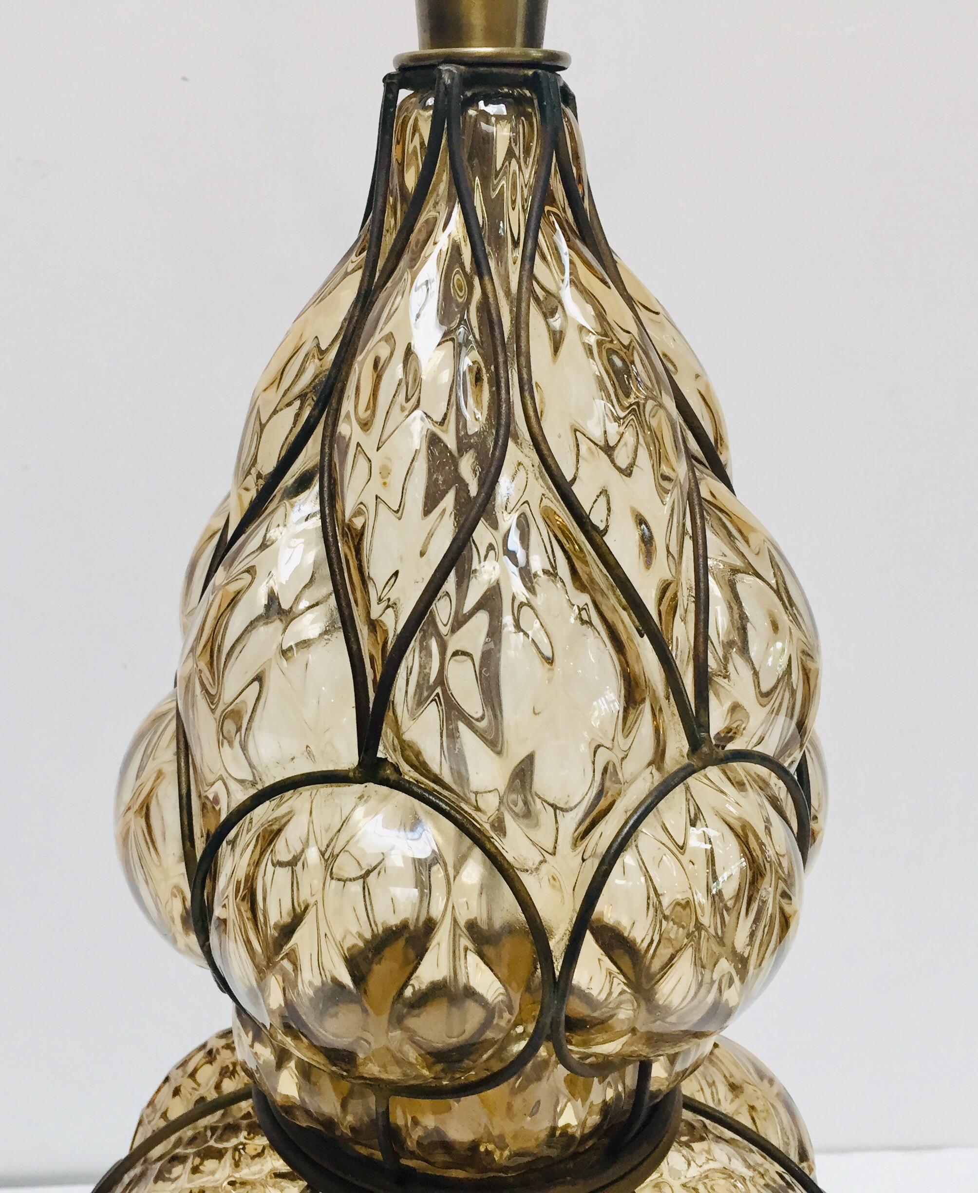 Hollywood Regency Vintage Venetian Murano Glass Italian Table Lamp by Marbro For Sale