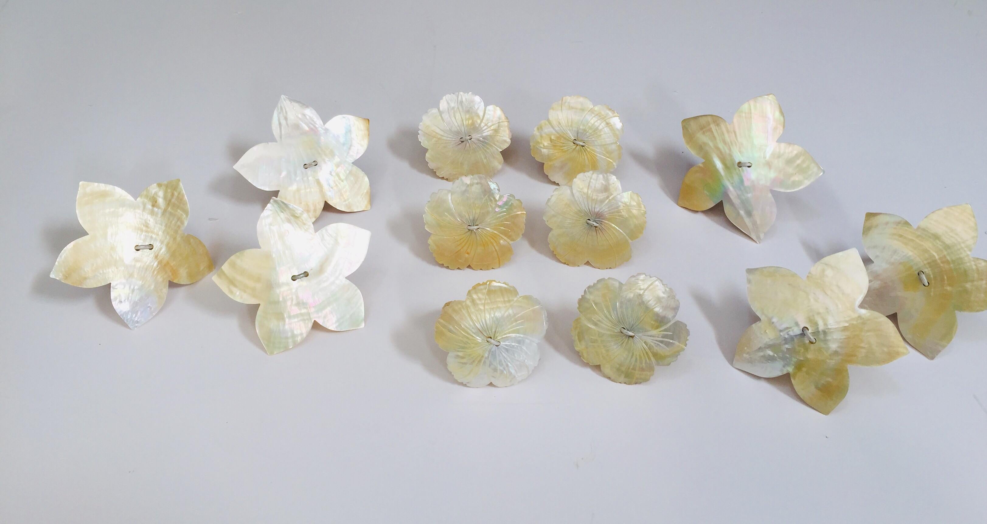 Handcrafted Six Napkin Rings in Natural Capiz Pearl Shell Flower Star Shape For Sale 5