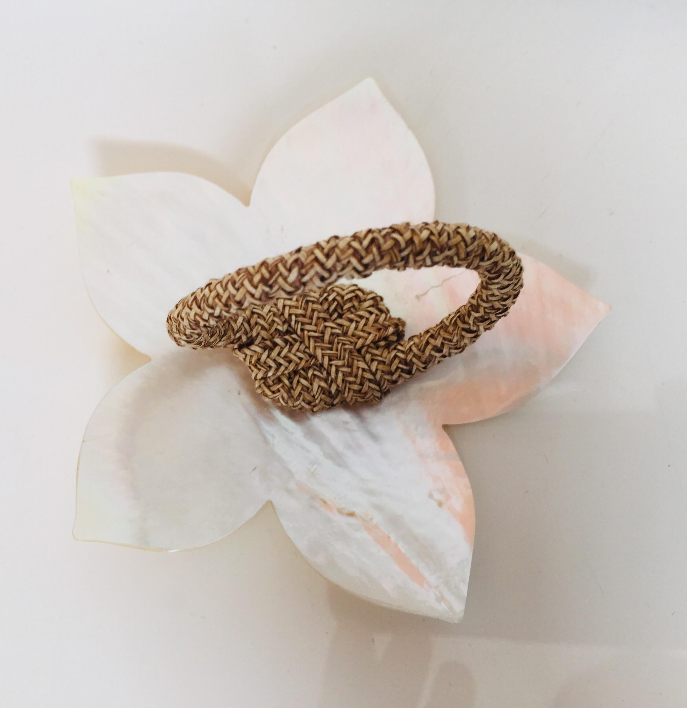Handcrafted Six Napkin Rings in Natural Capiz Pearl Shell Flower Star Shape For Sale 7