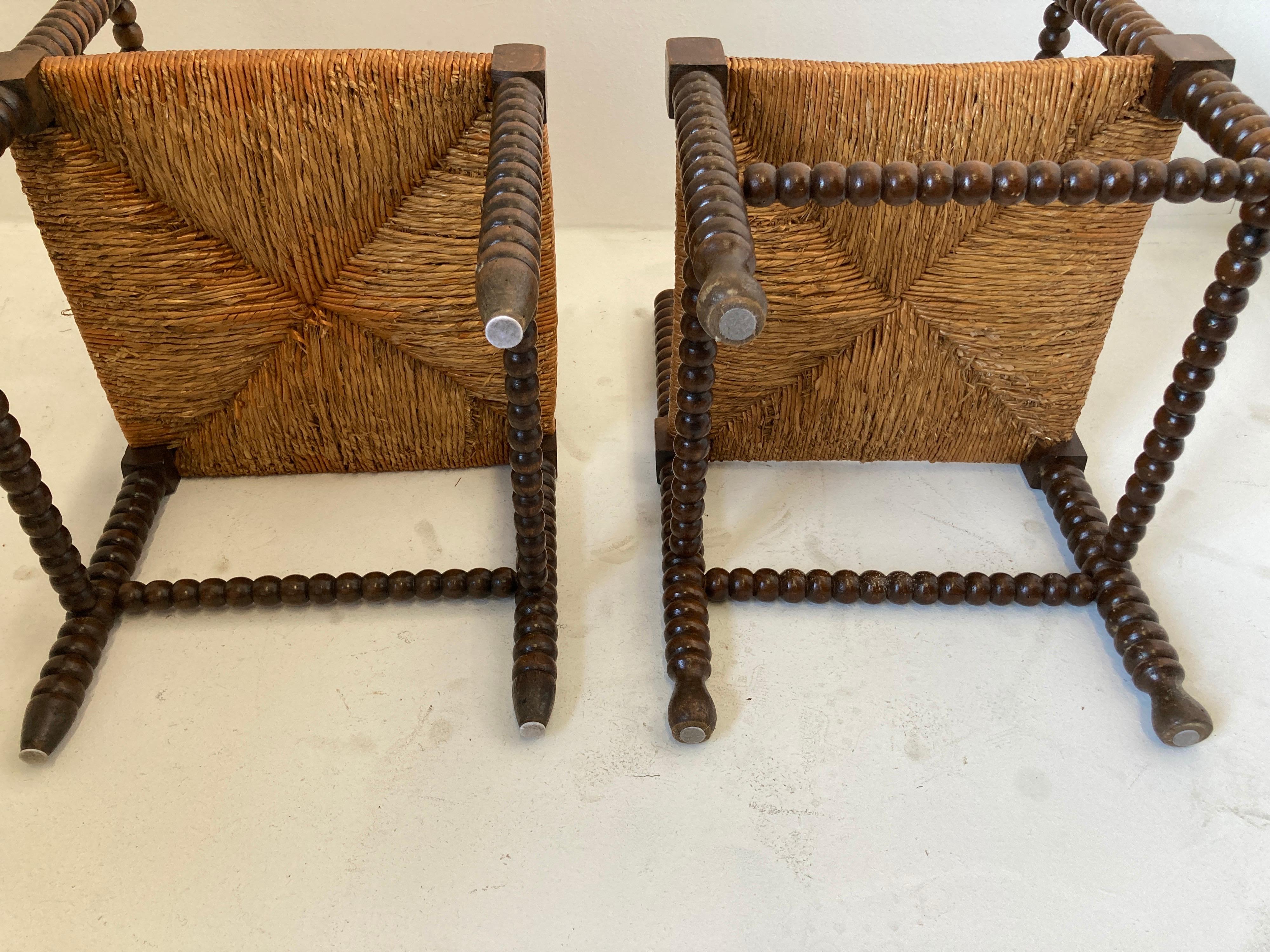 French Rush-Seat Corner Chairs in Turned Oak and Cane, France 7