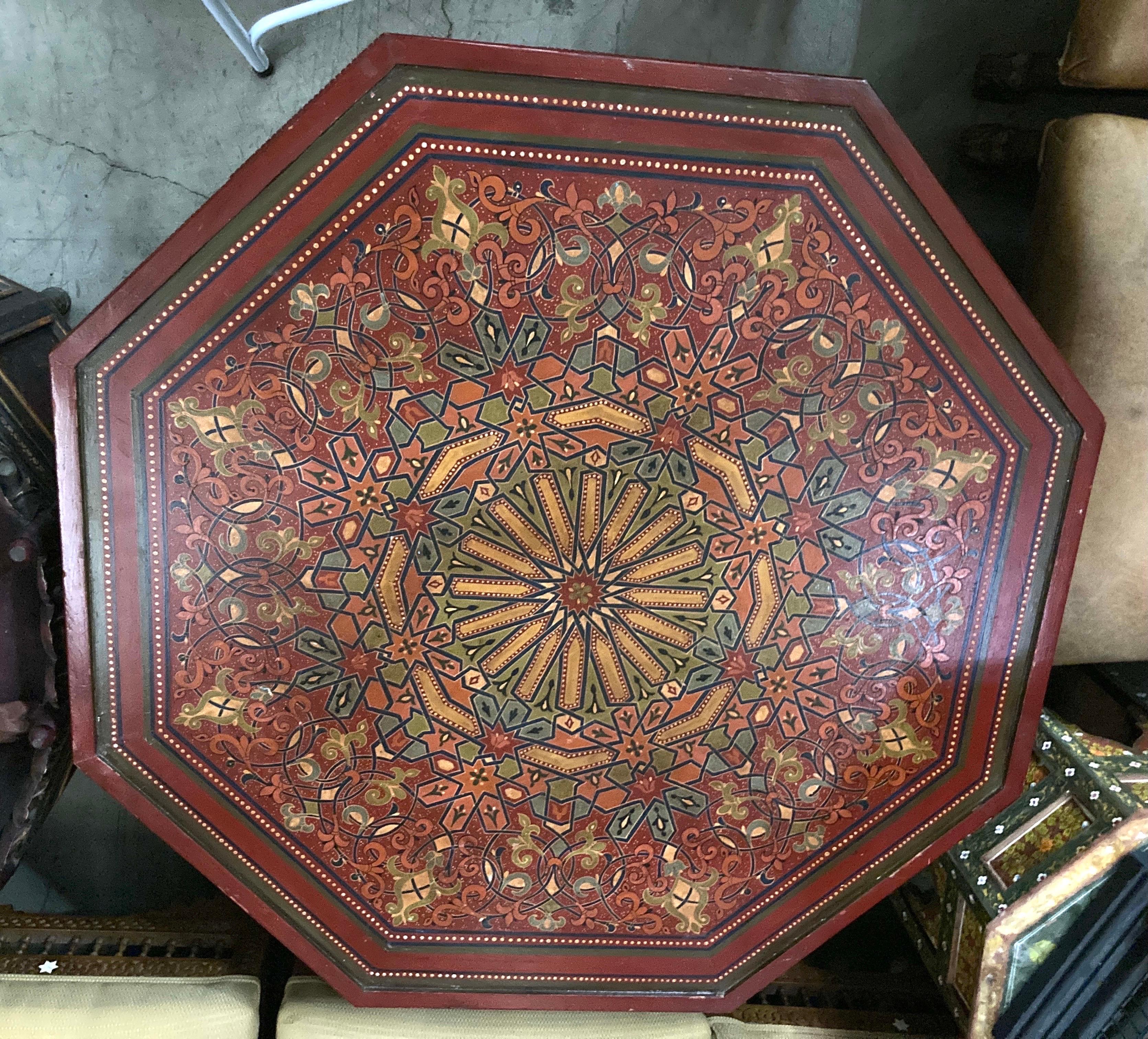 Hand-crafted Hand-Painted Red Octagonal Moroccan Coffee Table 8