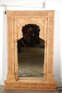 Anglo Indian Hand-Carved Wood Moorish Arched Mirror