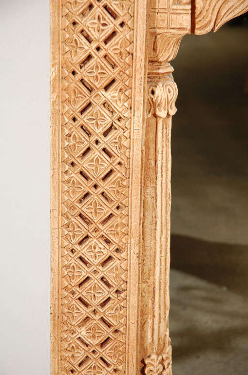 Anglo Indian Hand-Carved Wood Moorish Arched Mirror In Good Condition In North Hollywood, CA