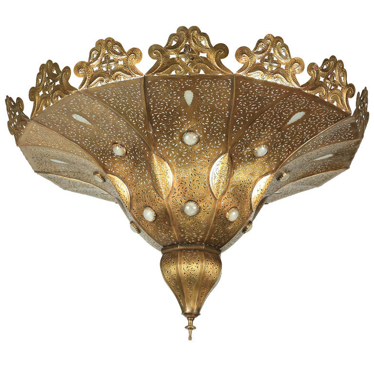 Moroccan Polished Gold Brass Chandelier in Alberto Pinto Style