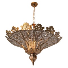 Grand lustre marocain de style mauresque en laiton ajouré, modèle « Pacha », style Alberto Pinto