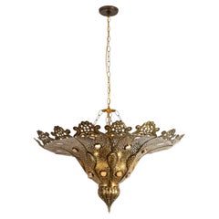 Large Moroccan Moorish Pierced Brass Pasha Chandelier, Alberto Pinto Style