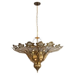 Large Moroccan Moorish Pierced Brass Pasha Chandelier, Alberto Pinto Style