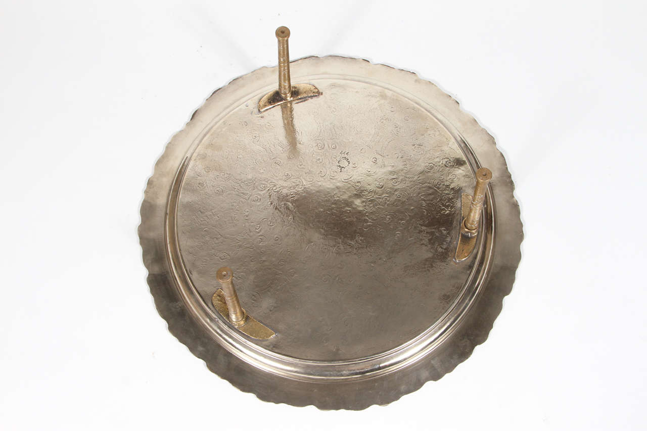 Moroccan Handcrafted Silver Round Tray For Sale 2