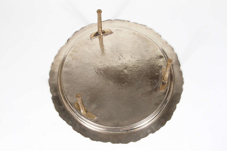 Moroccan Handcrafted Silver Round Tray For Sale 5