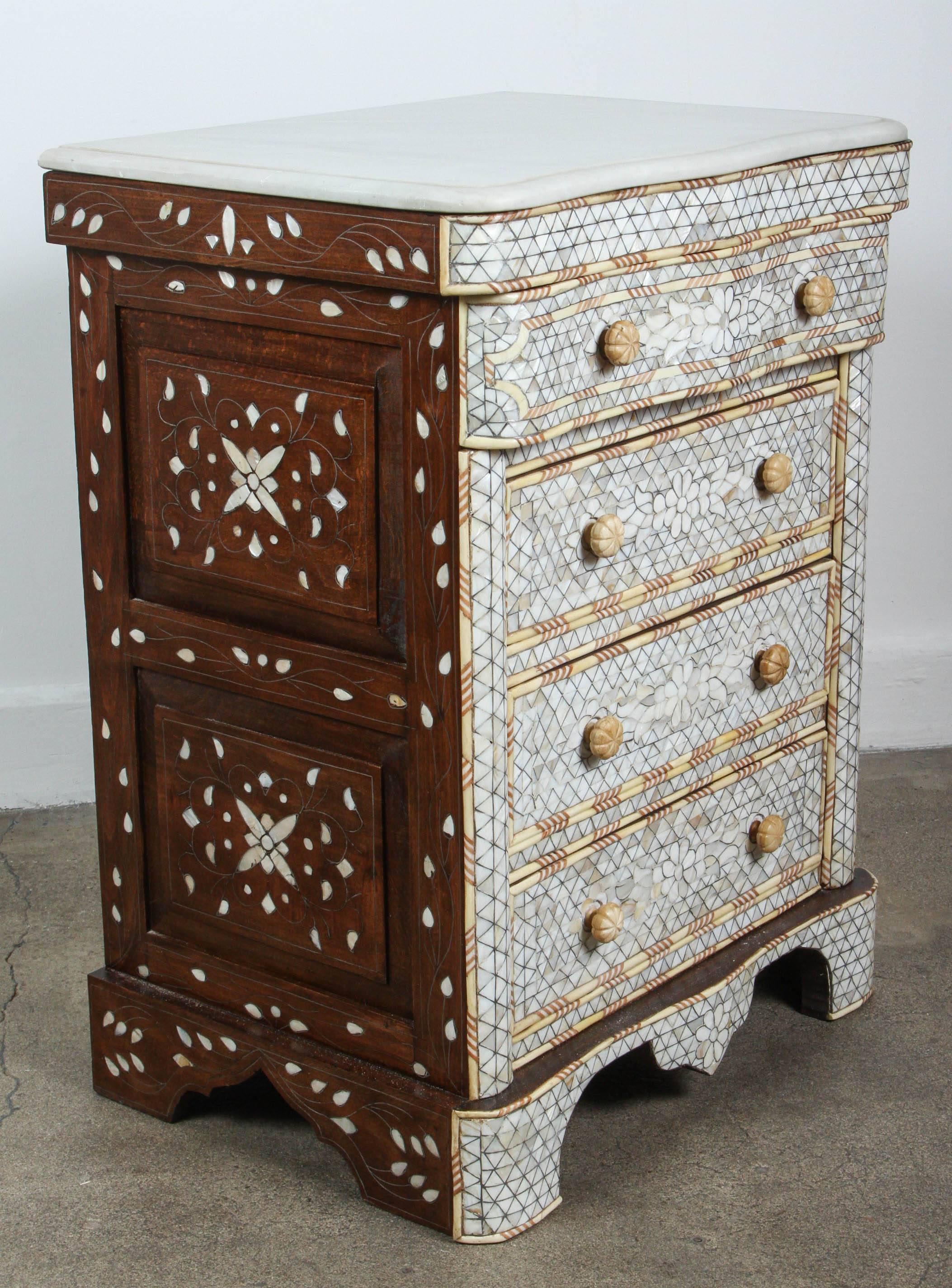 20th Century Pair of Mother-of-Pearl Inlay Syrian Nightstands
