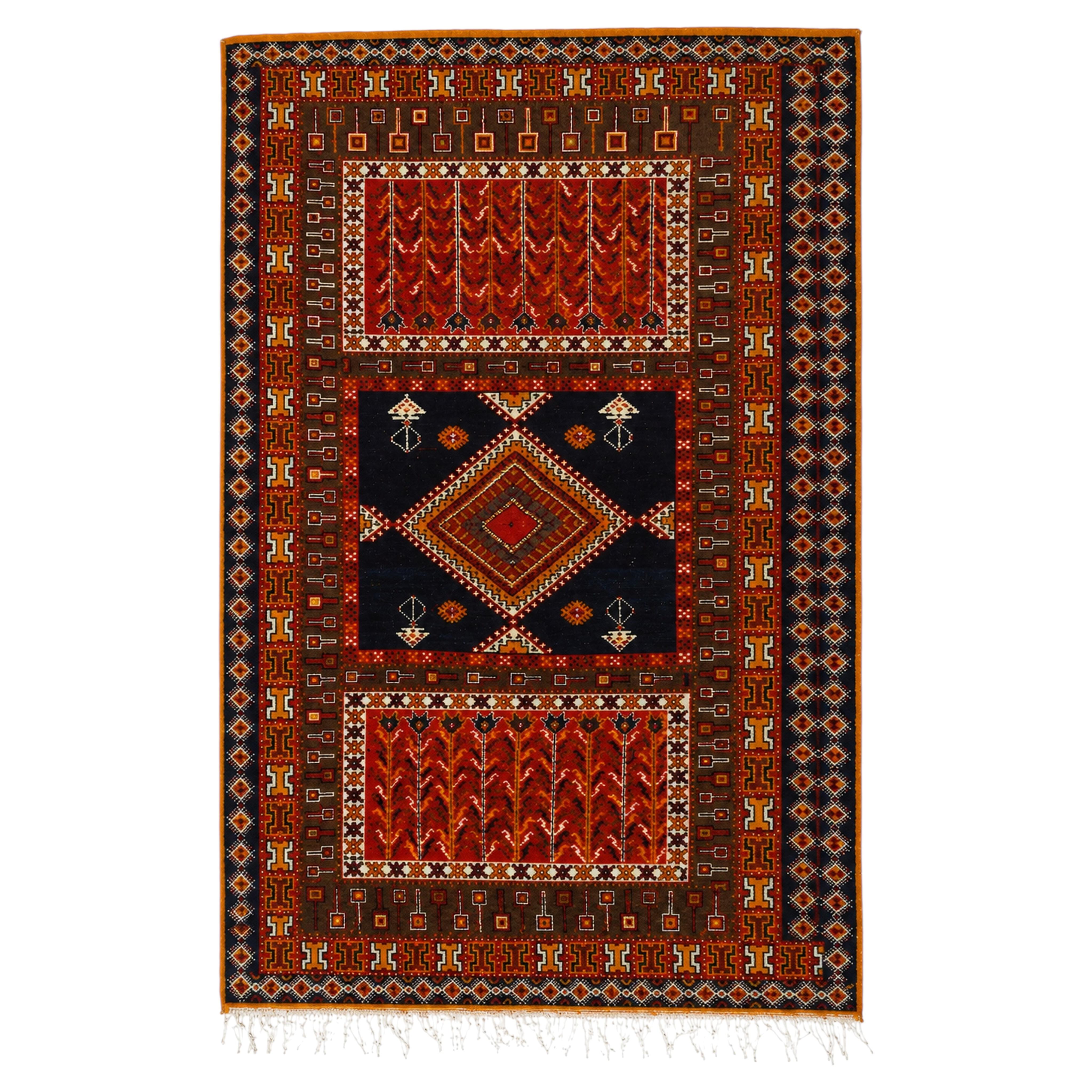 1960s Vintage Moroccan Taznakht Berber Wool Rug, Geometric Tribal Design