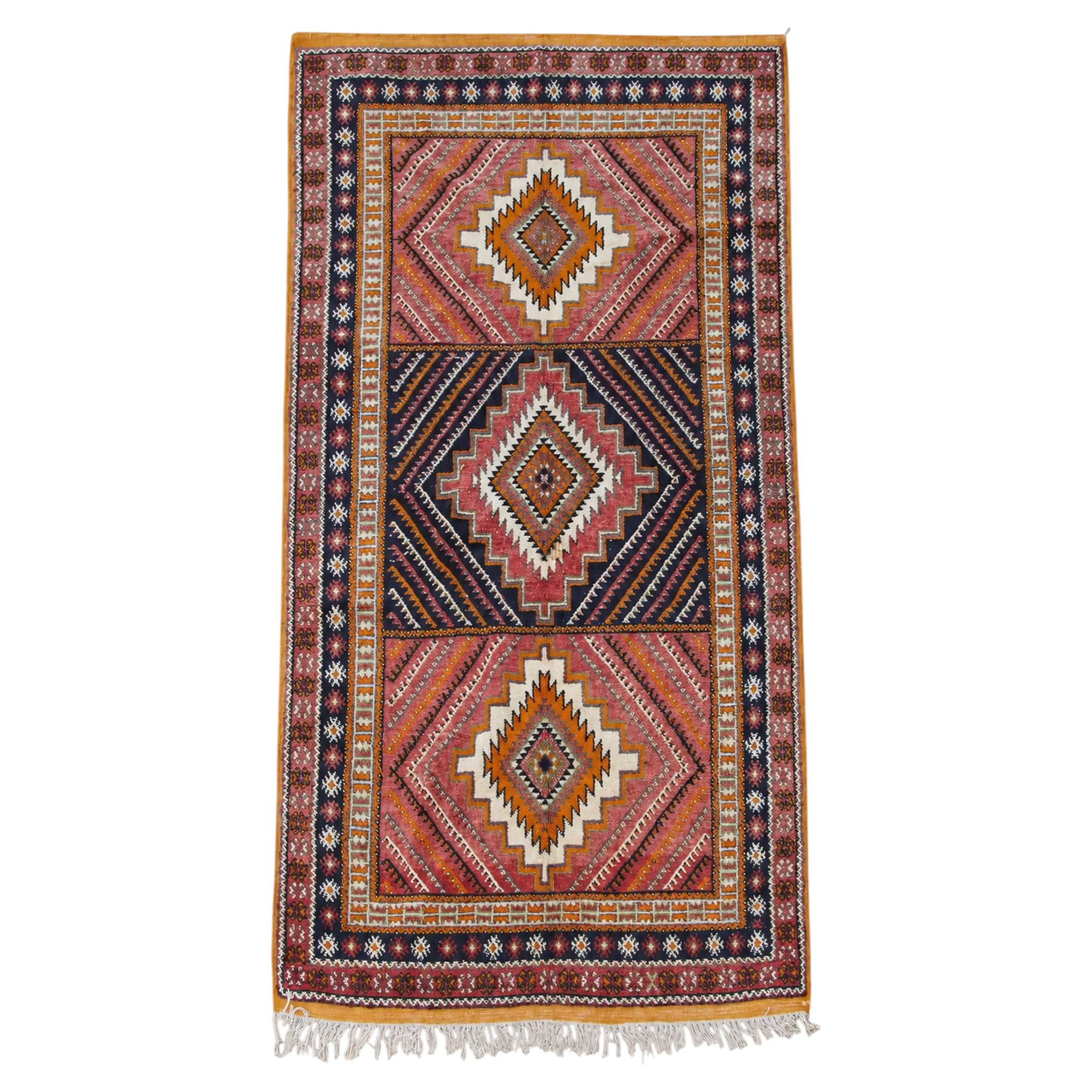 Vintage Moroccan Taznakht Tribal Wool Rug in Brown, Orange and Pink, 1960s