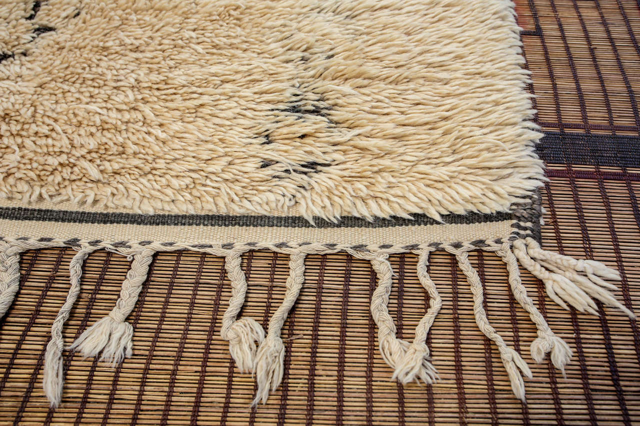 Wool Moroccan Vintage Beni Ouarain Giant White Tribal African Rug