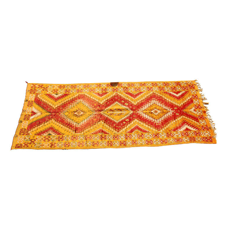 1960s Vintage Moroccan Orange and Red Authentic Tribal Rug.Vintage midcentury Moroccan Berber tribal African rug.This tribal textile rug features a wonderf work of art in safran orange and red geometrical design, free style, amazing Moroccan tribal