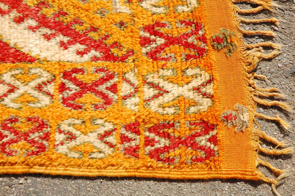 1960s Vintage Moroccan Rug Orange and Red Authentic Tribal Carpet In Good Condition For Sale In North Hollywood, CA