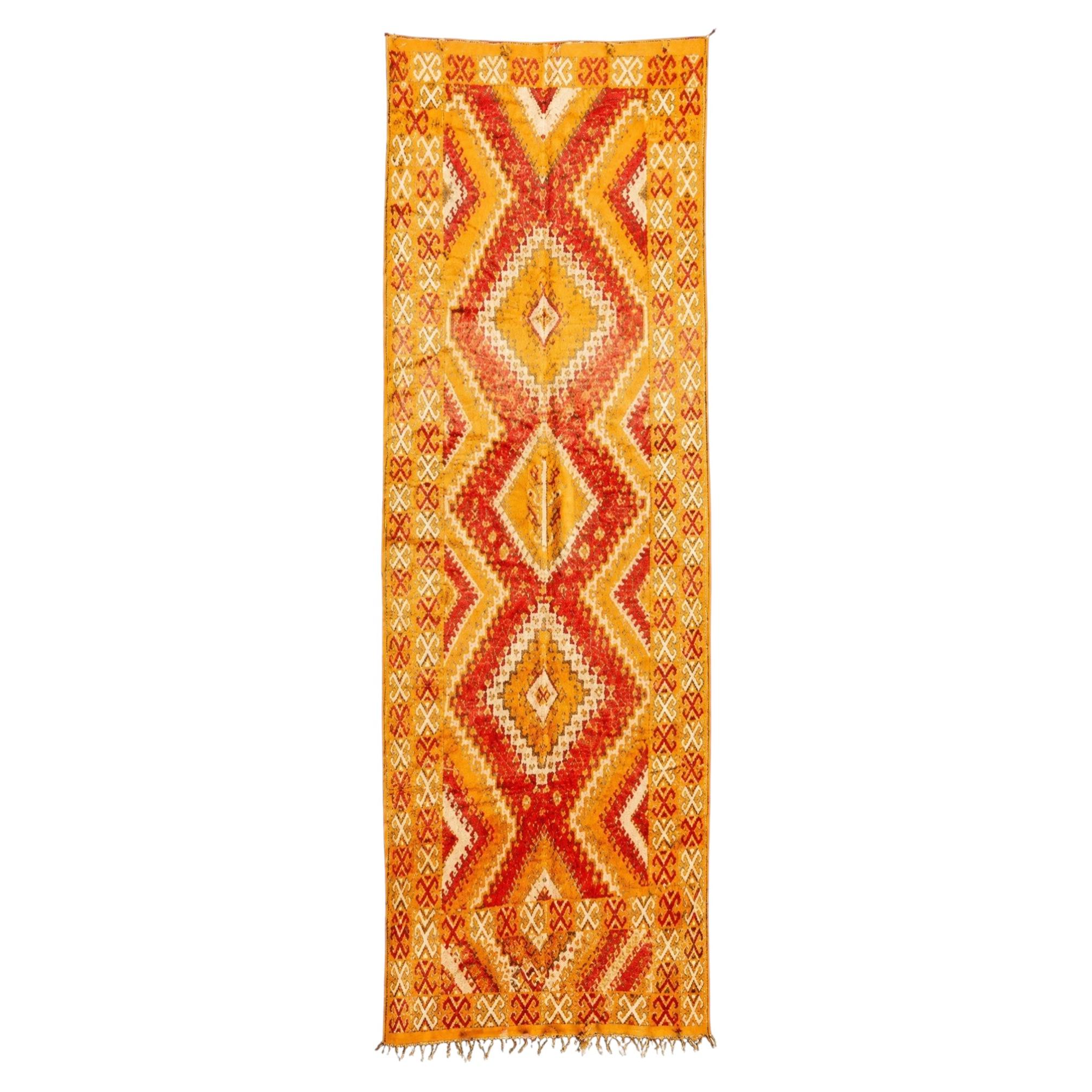 1960s Vintage Moroccan Rug Orange and Red Authentic Tribal Carpet