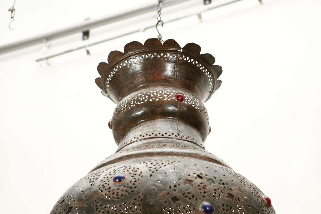 Large Antique Moroccan Bronze Moorish Chandelier In Good Condition In North Hollywood, CA