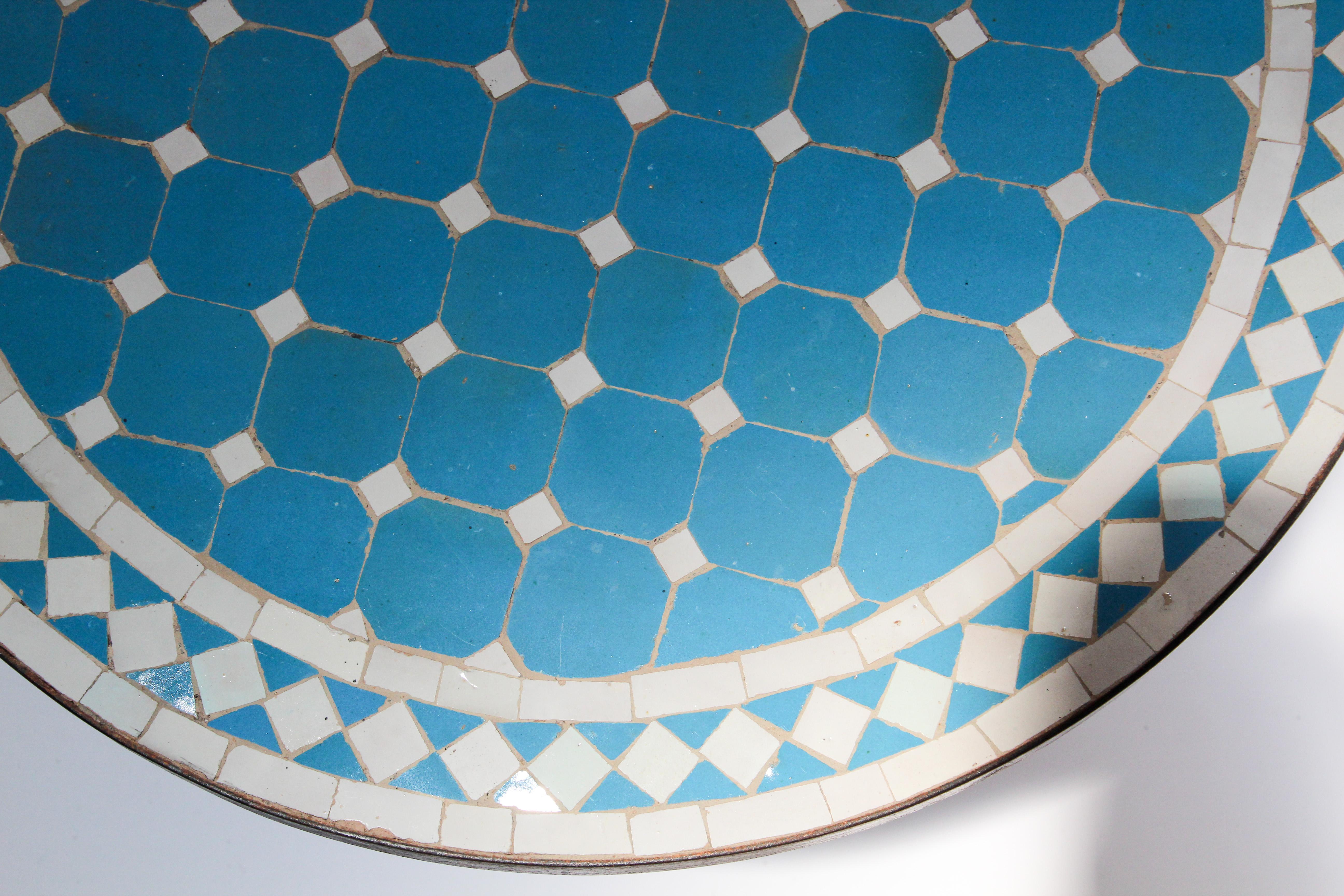 Moroccan Mosaic Outdoor Blue Tile Side Table on Low Iron Base 7