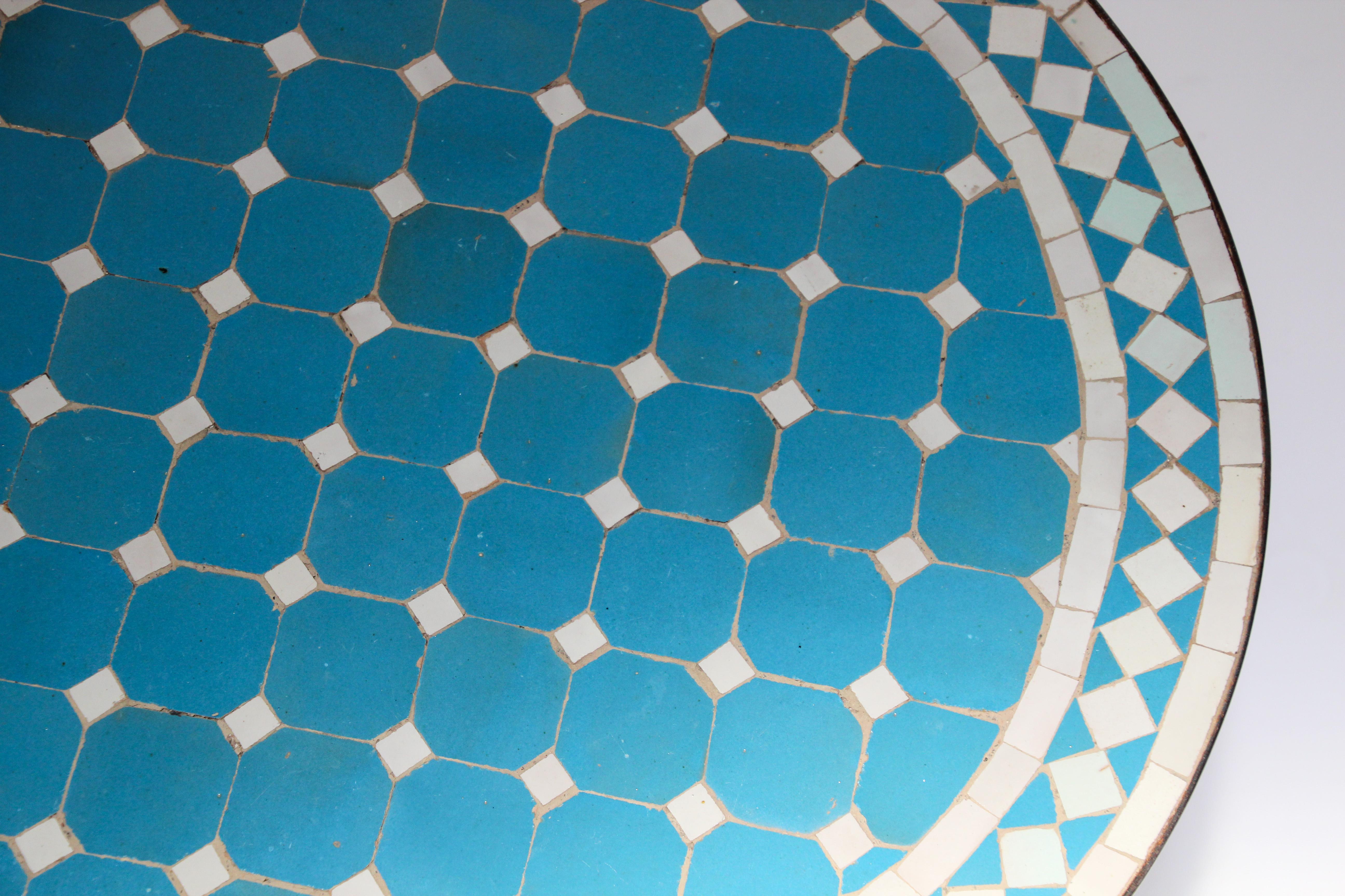 Moroccan Mosaic Outdoor Blue Tile Side Table on Low Iron Base 9